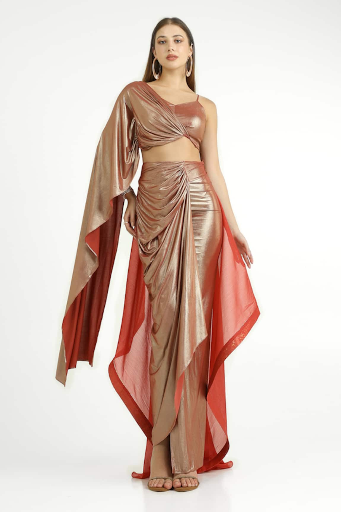 Cham Cham Draped Crop Top & Skirt Set  