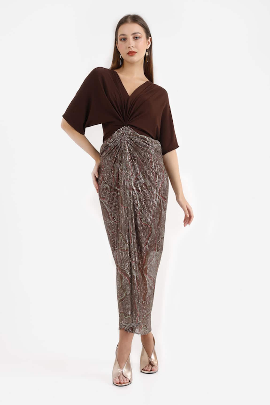 Cham Cham Meander Sequin Draped Midi Dress