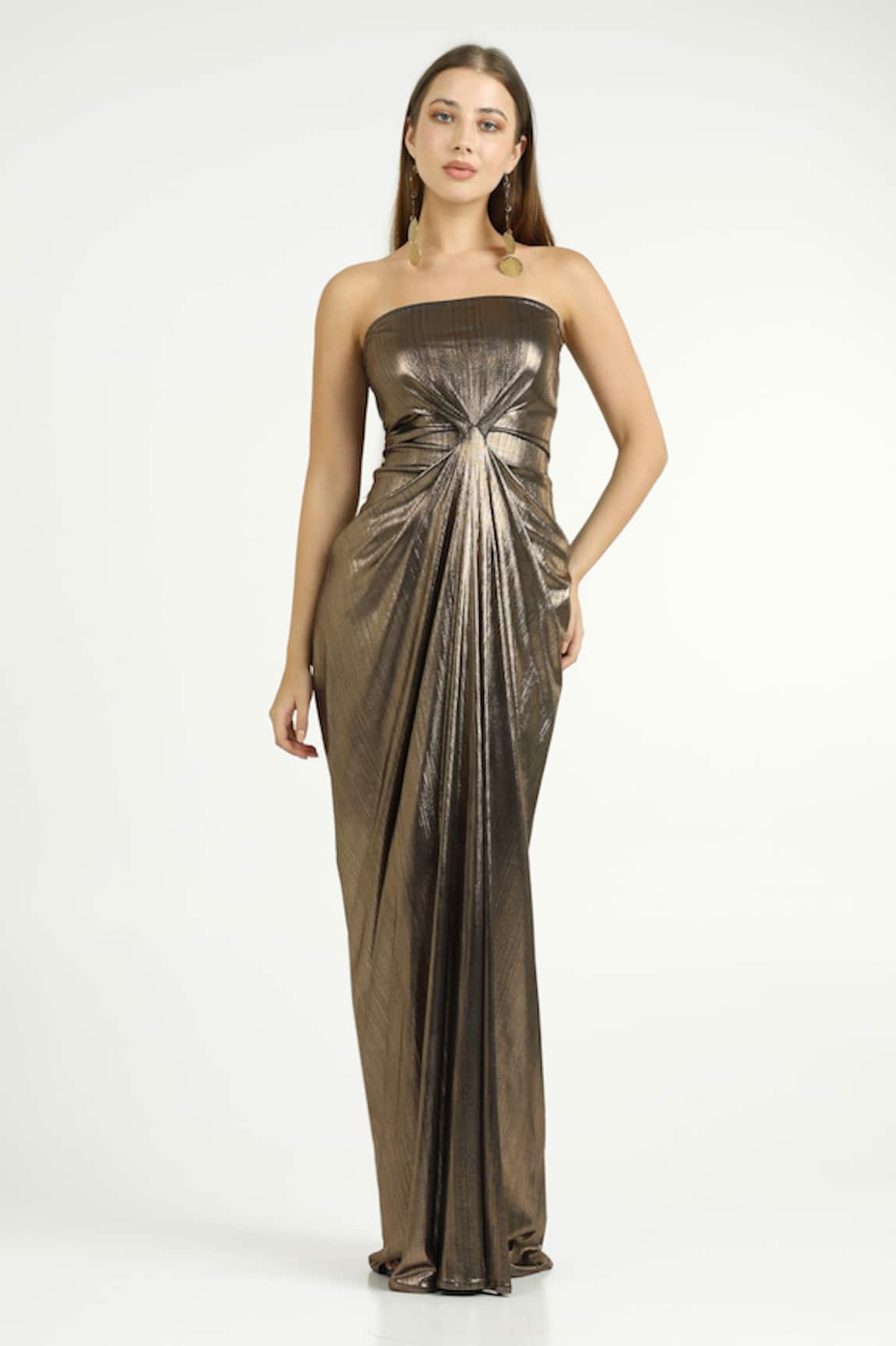 Cham Cham Off-Shoulder Pleated Cowl Gown