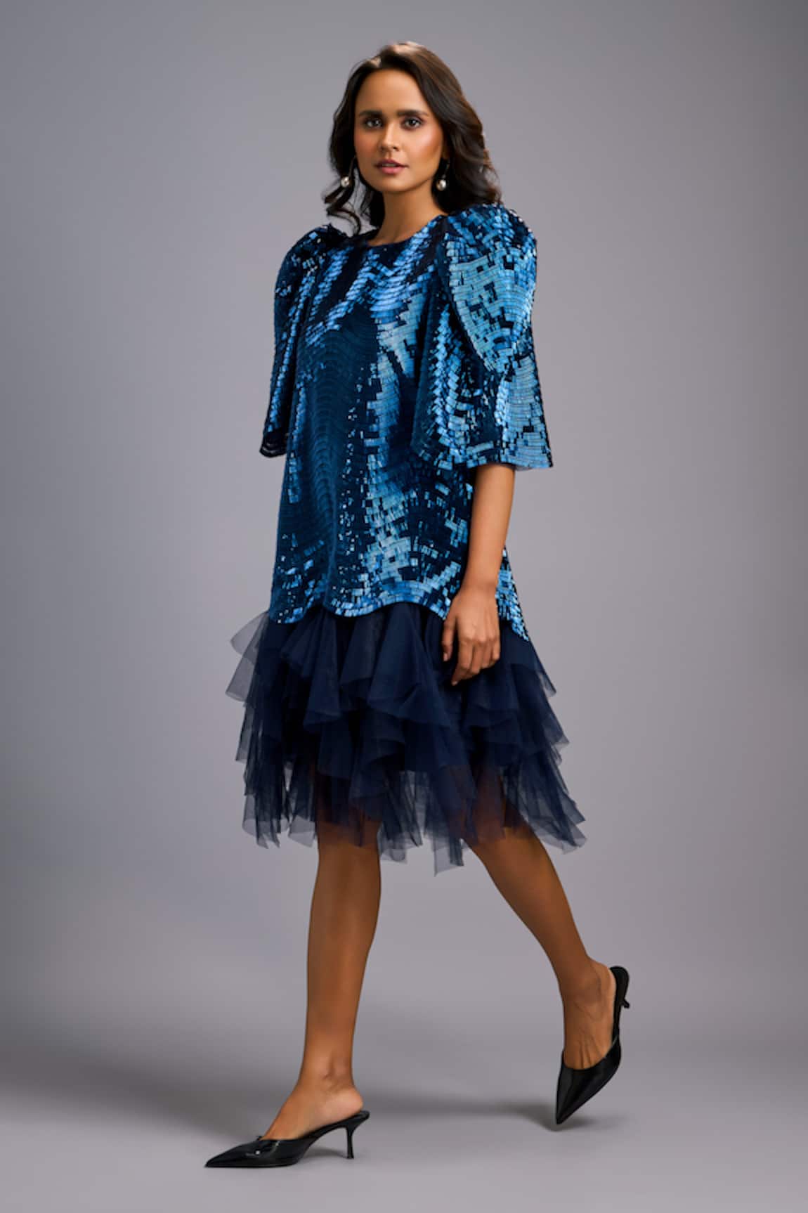 Deepika Arora Sequined Puff Sleeve Dress 