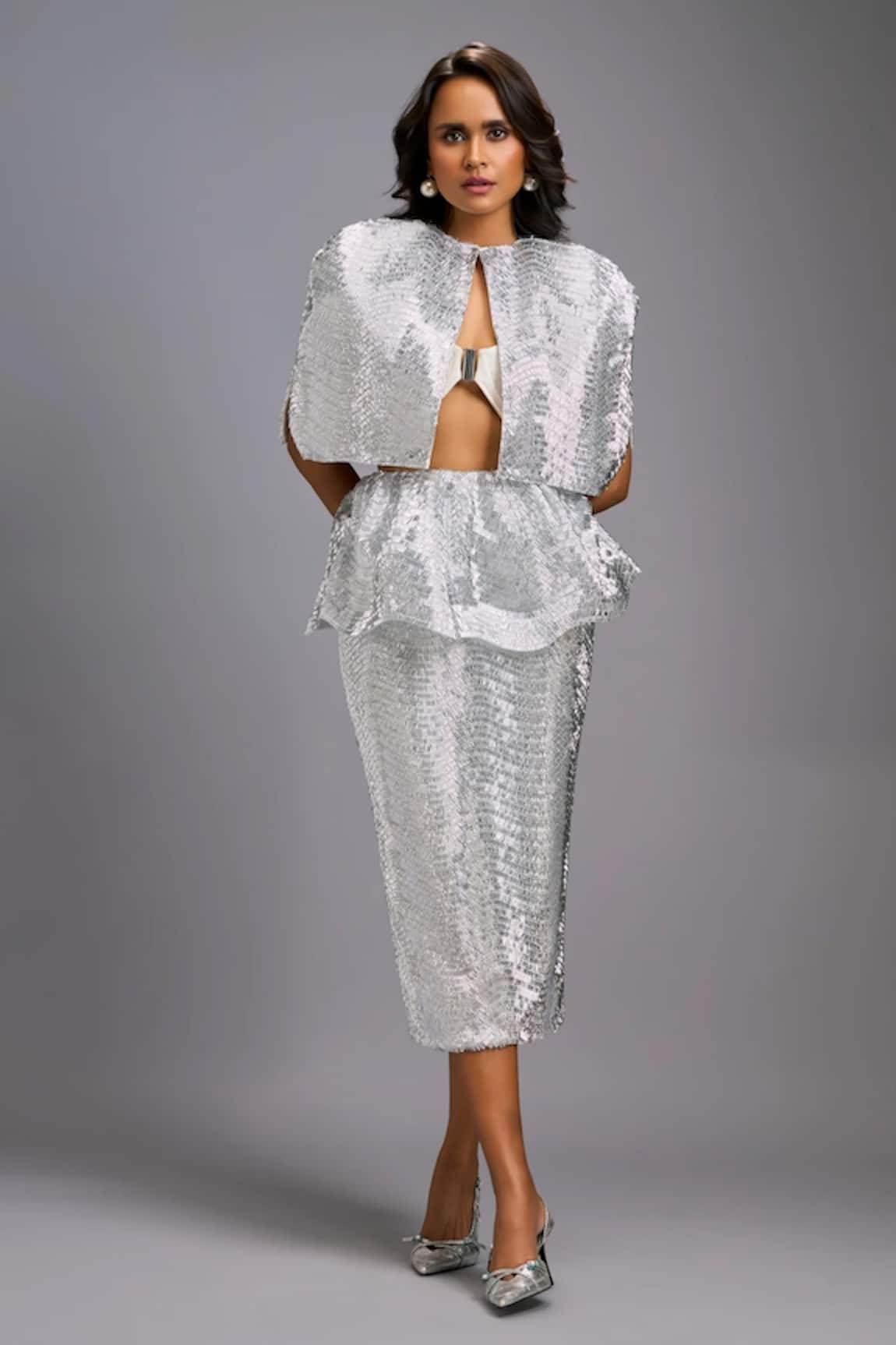 Deepika Arora Shimmer Embroidered Midi Skirt 