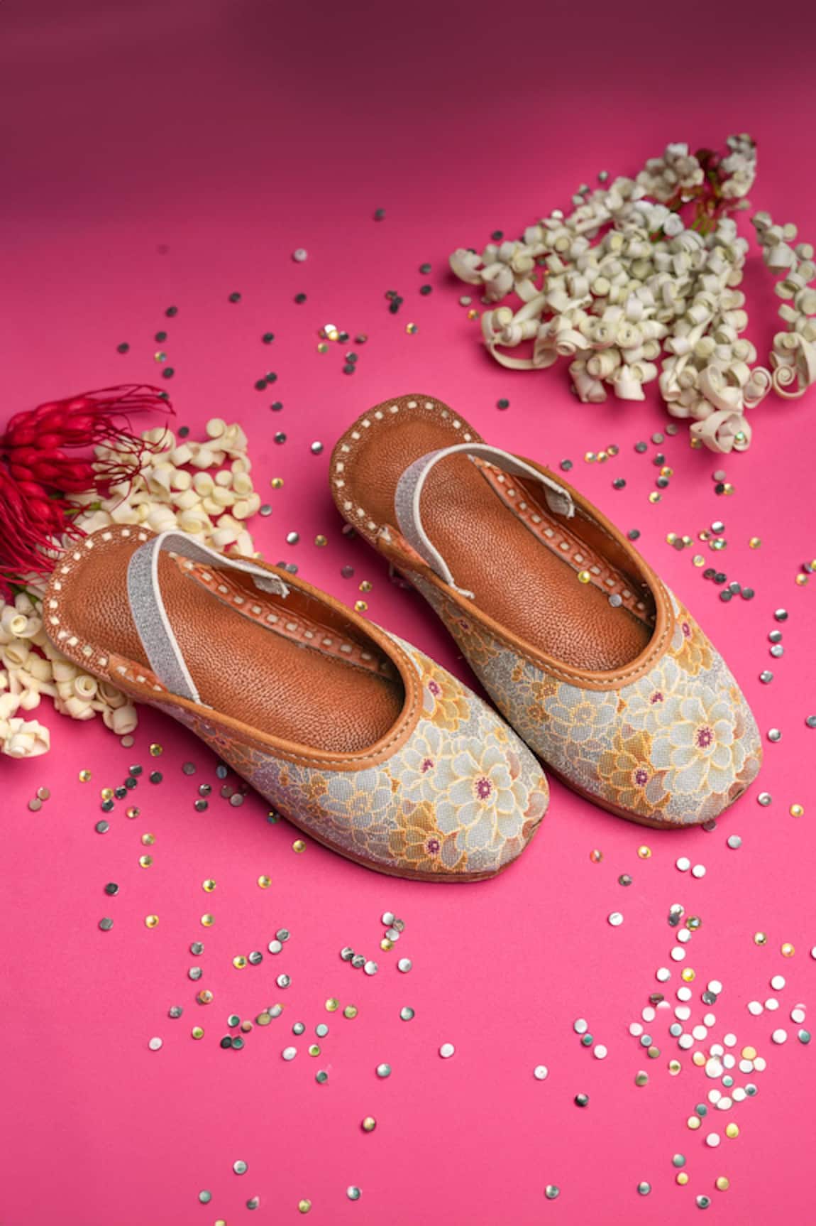 Hello JR Girasol Shimmery Floral Pattern Flat Mules