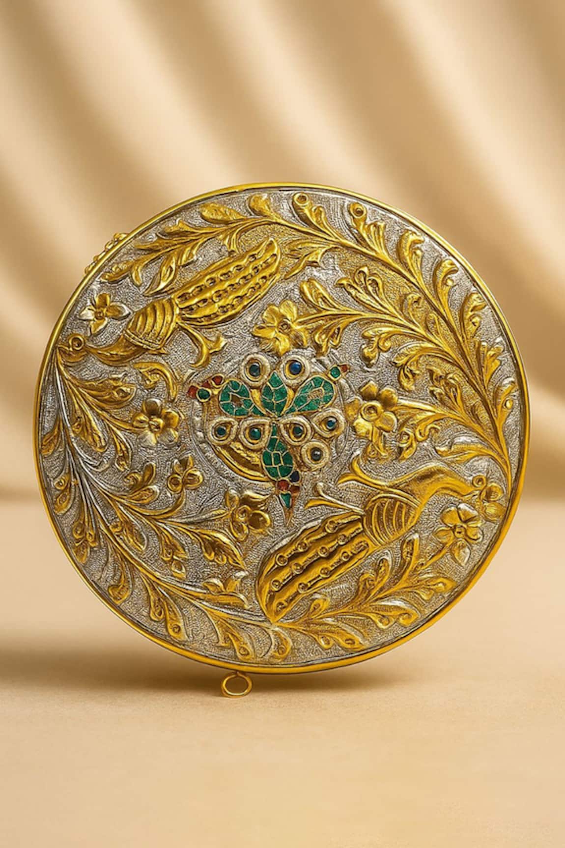 Tasna Hand-Carved Kundan Meenakari Brass Metal Clutch