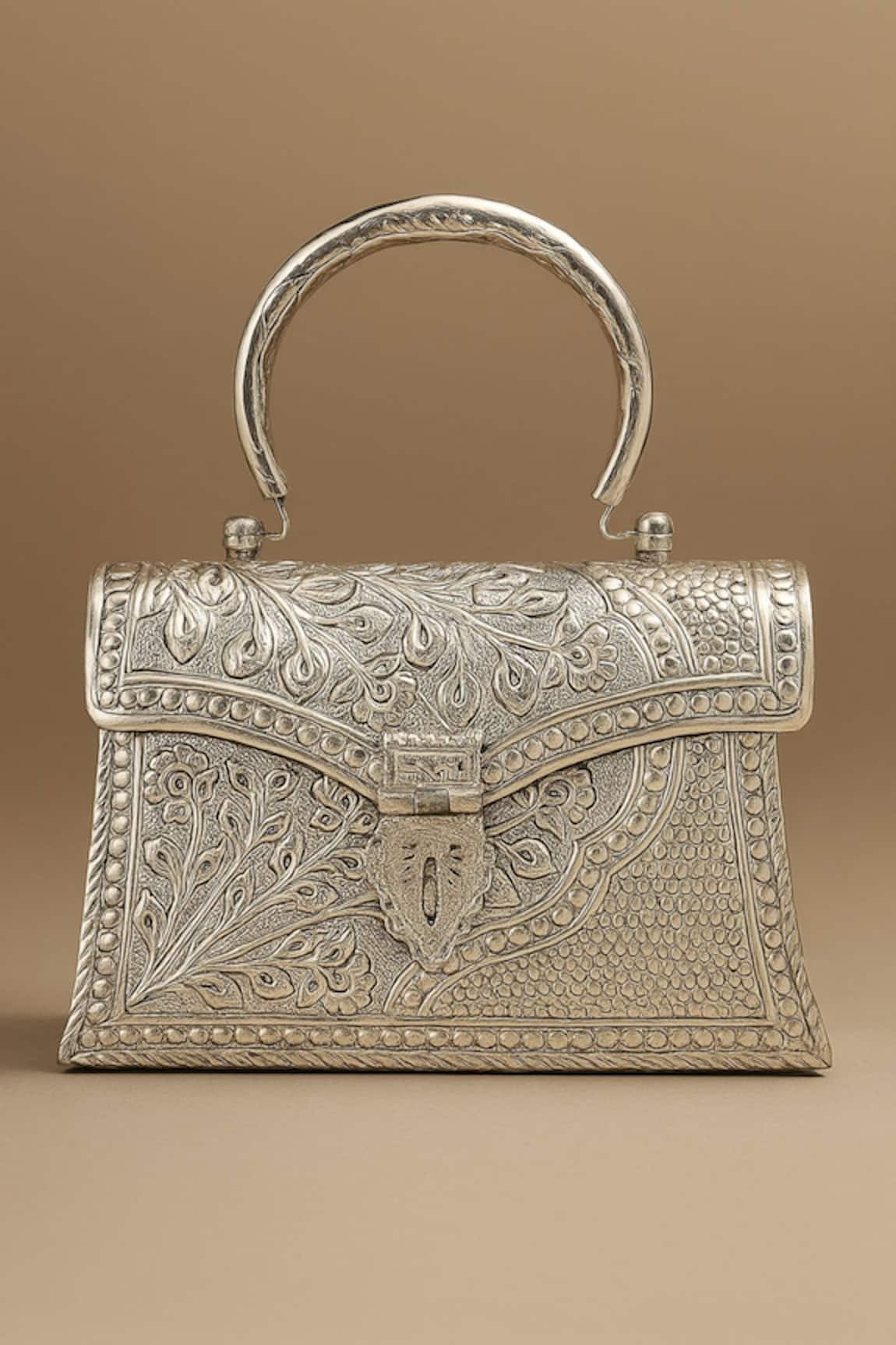 Tasna Handcrafted Floral & Geometric Engraved Clutch 
