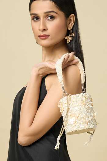 The Purple Sack Pearl & Sequin Embellished Floral Potli Bag