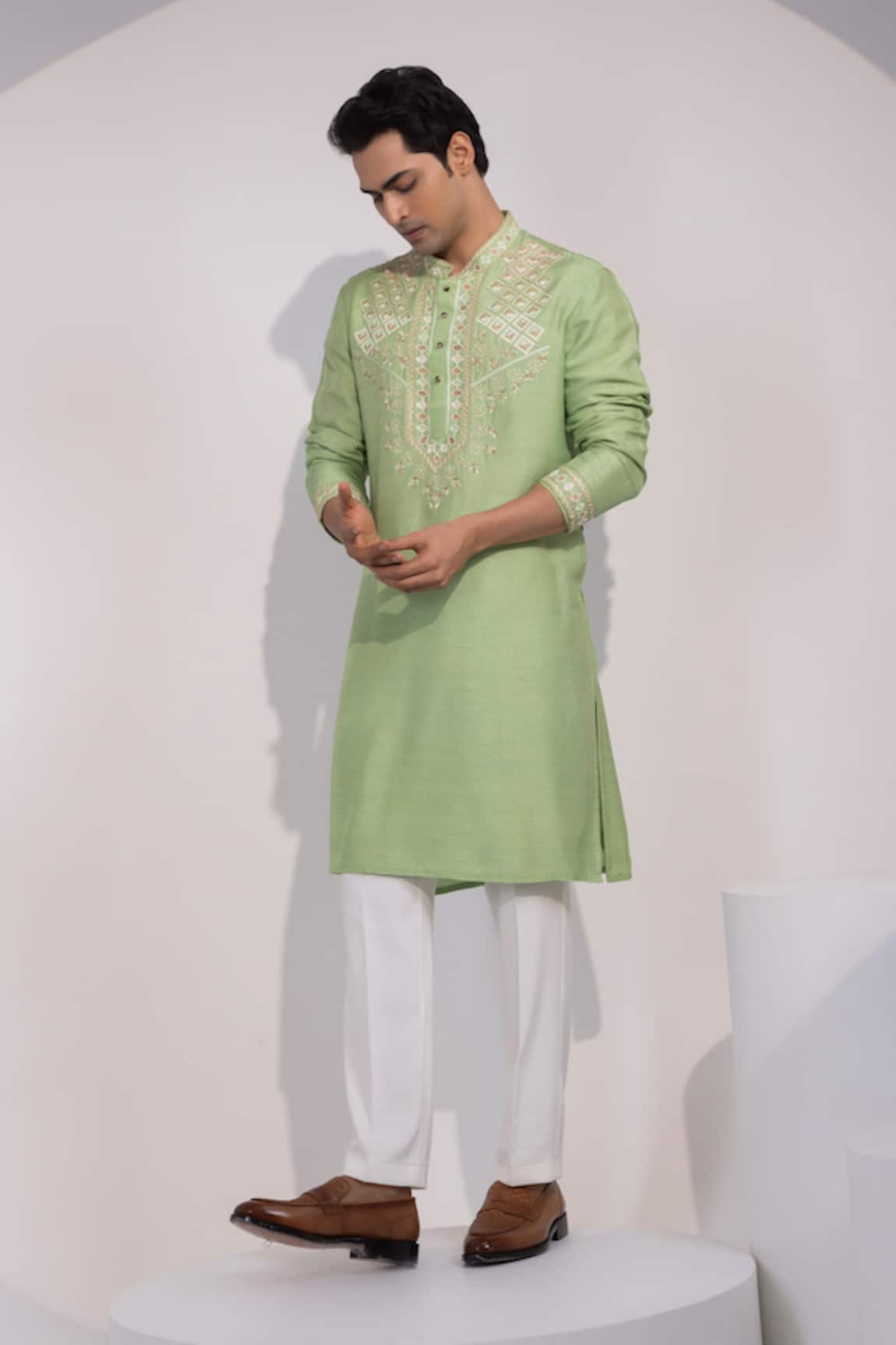 Yoseba Mehfil Mint Embroidered Kurta & Pyjama Set
