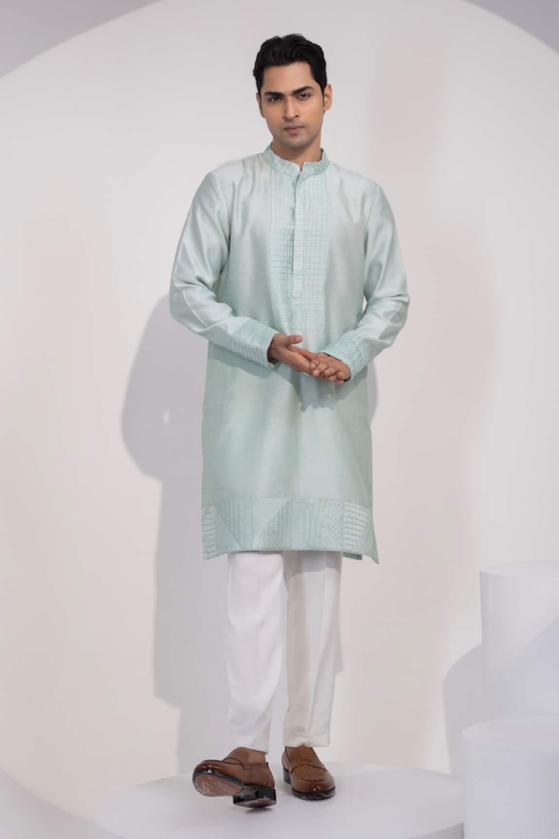 Yoseba Pista Noor Chanderi Silk Embroidered Kurta & Pyjama Set