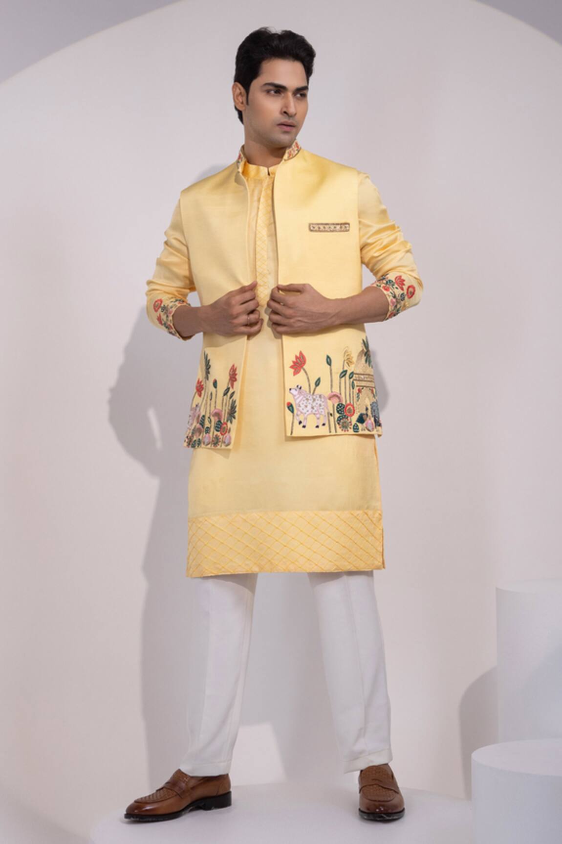 Yoseba Amaltas Baagh Embroidered Nehru Jacket Set