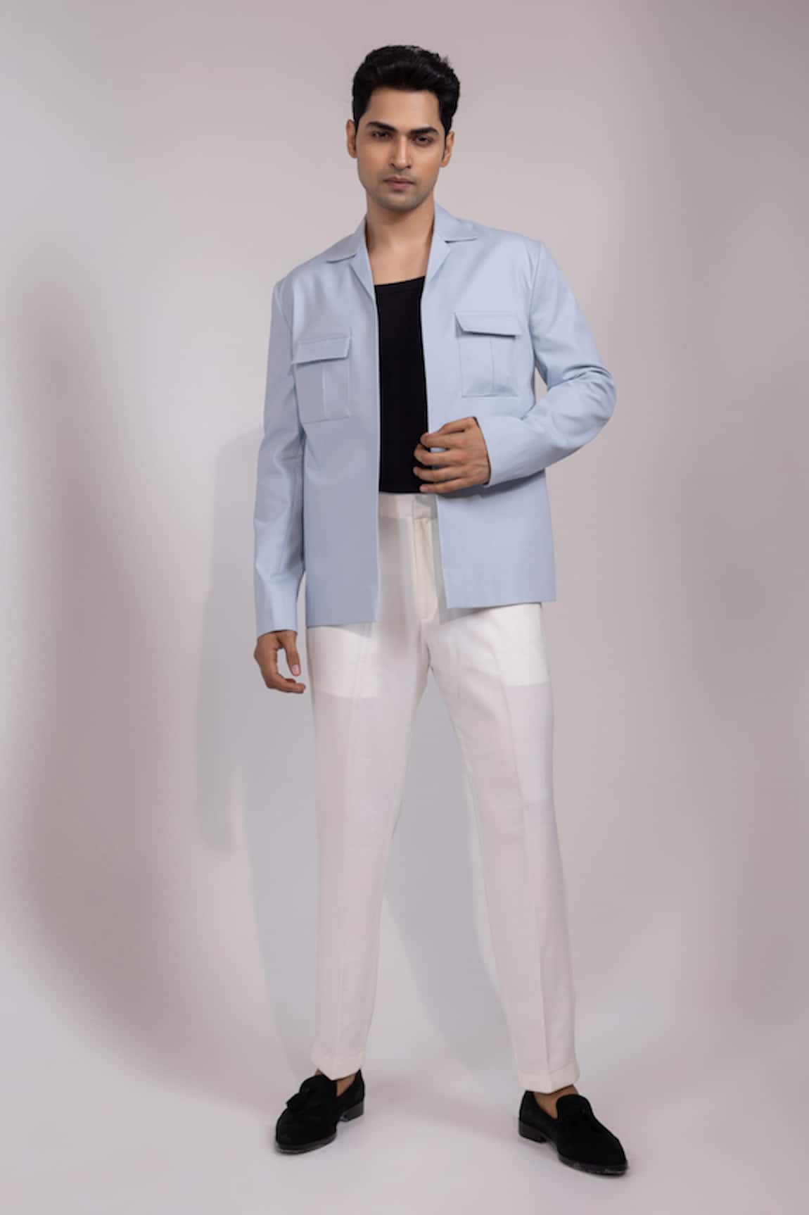 Yoseba Neelvastra Structured Collar Jacket & Trouser Set