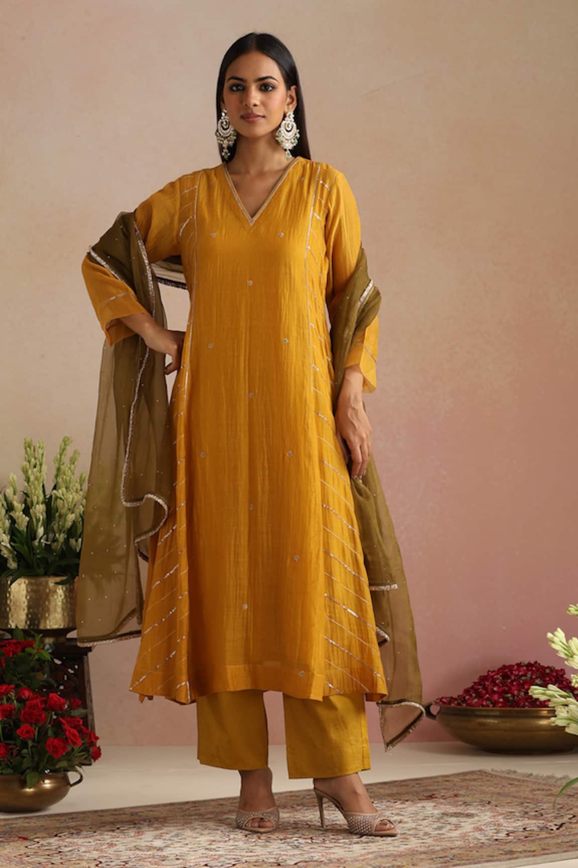 Trendy Tokari Chanderi Hand Embroidered Kurta Set 