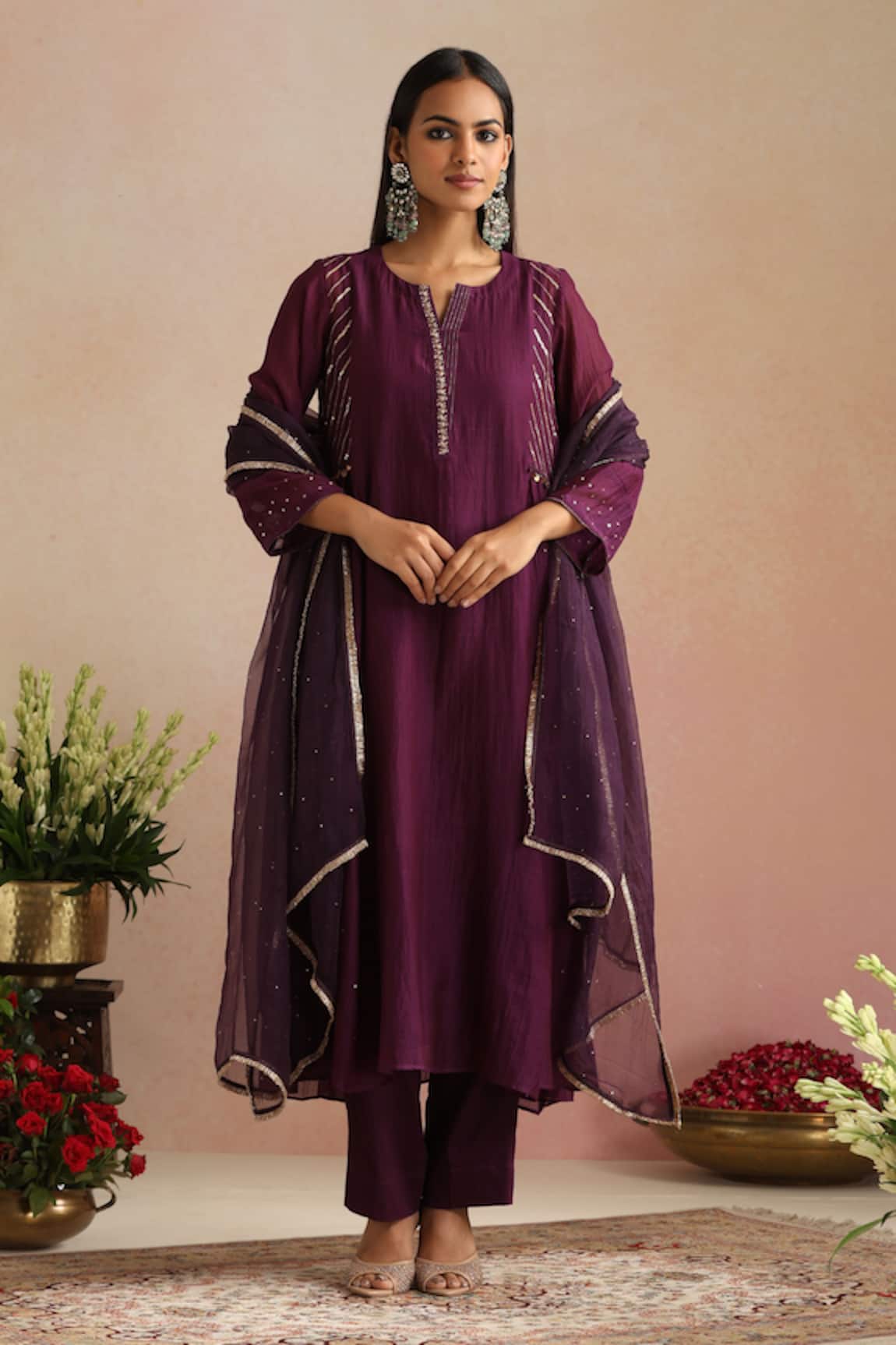 Trendy Tokari Chanderi Hand Embroidered Kurta Set 