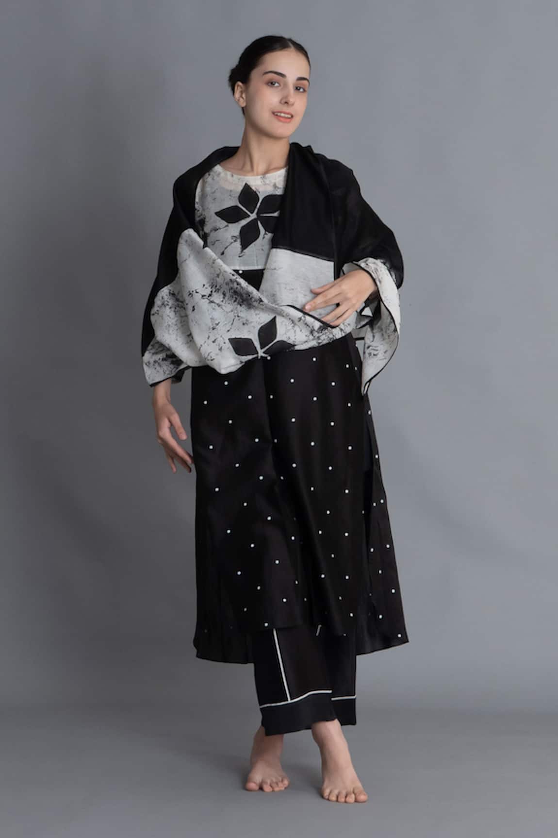 Khat Black Printed Embroidered Kurta Set