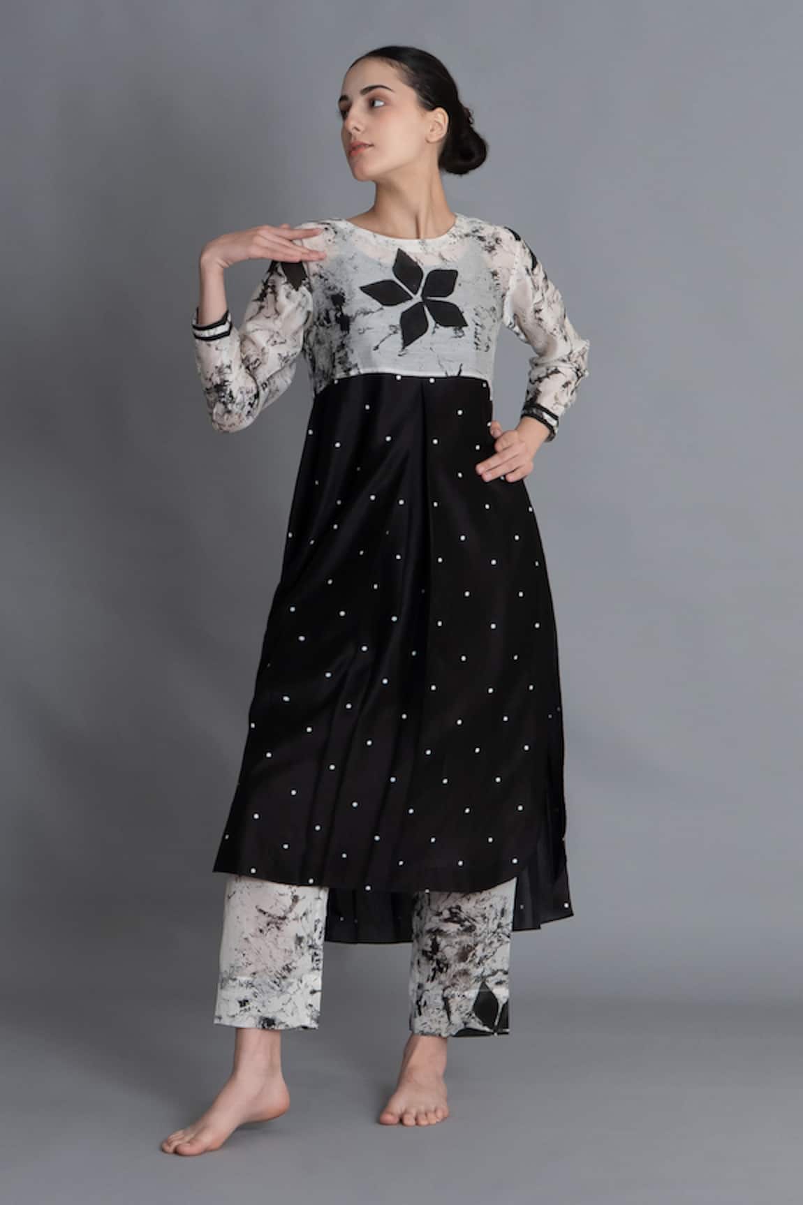 Khat Black Textured Print Kurta & Pant Set