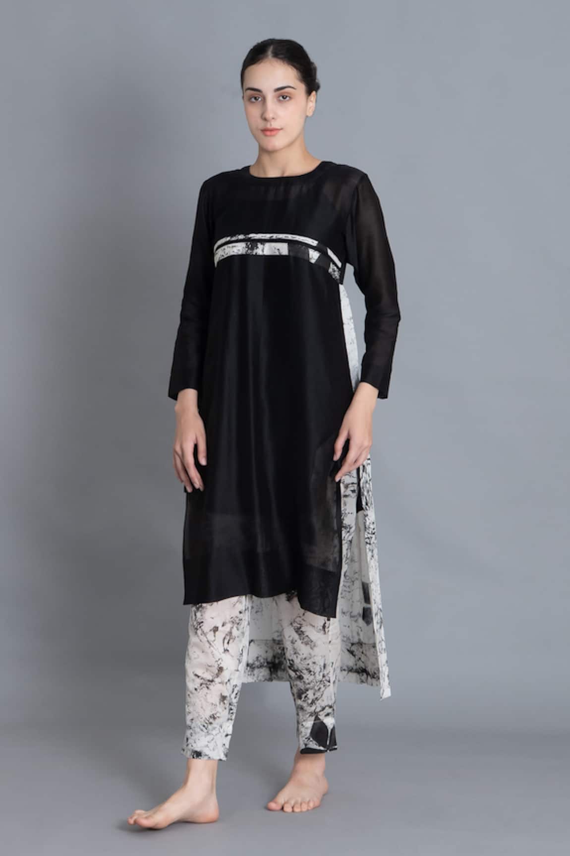 Khat Black Textured Pleated Kurta & Pant Set