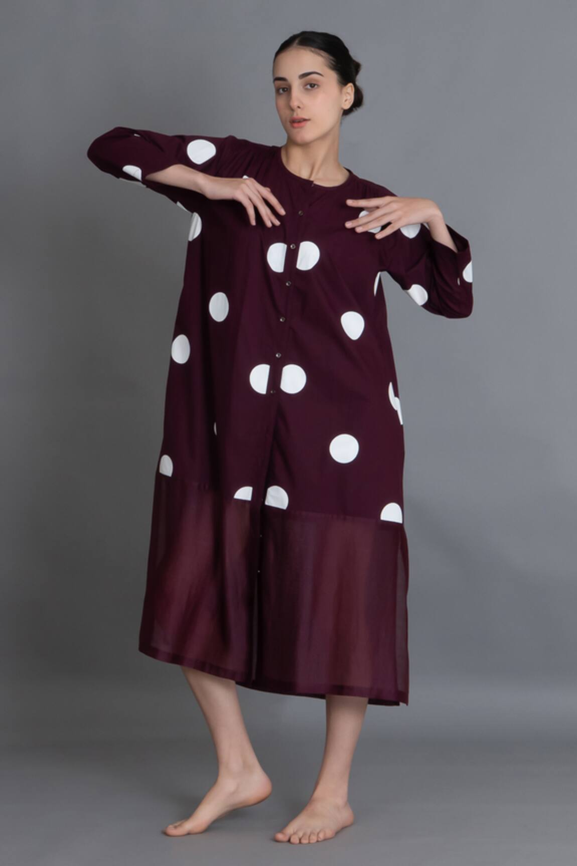 Khat Maroon Polka Chanderi Gathered Dress