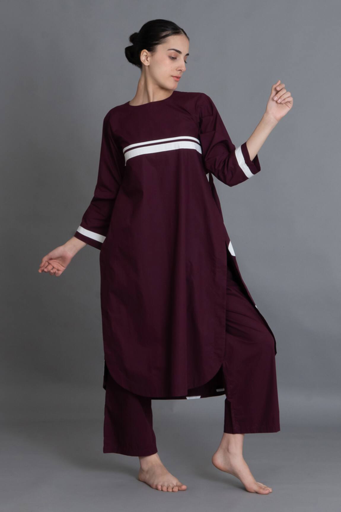 Khat Maroon Polka Pleated Back Kurta & Pant Set