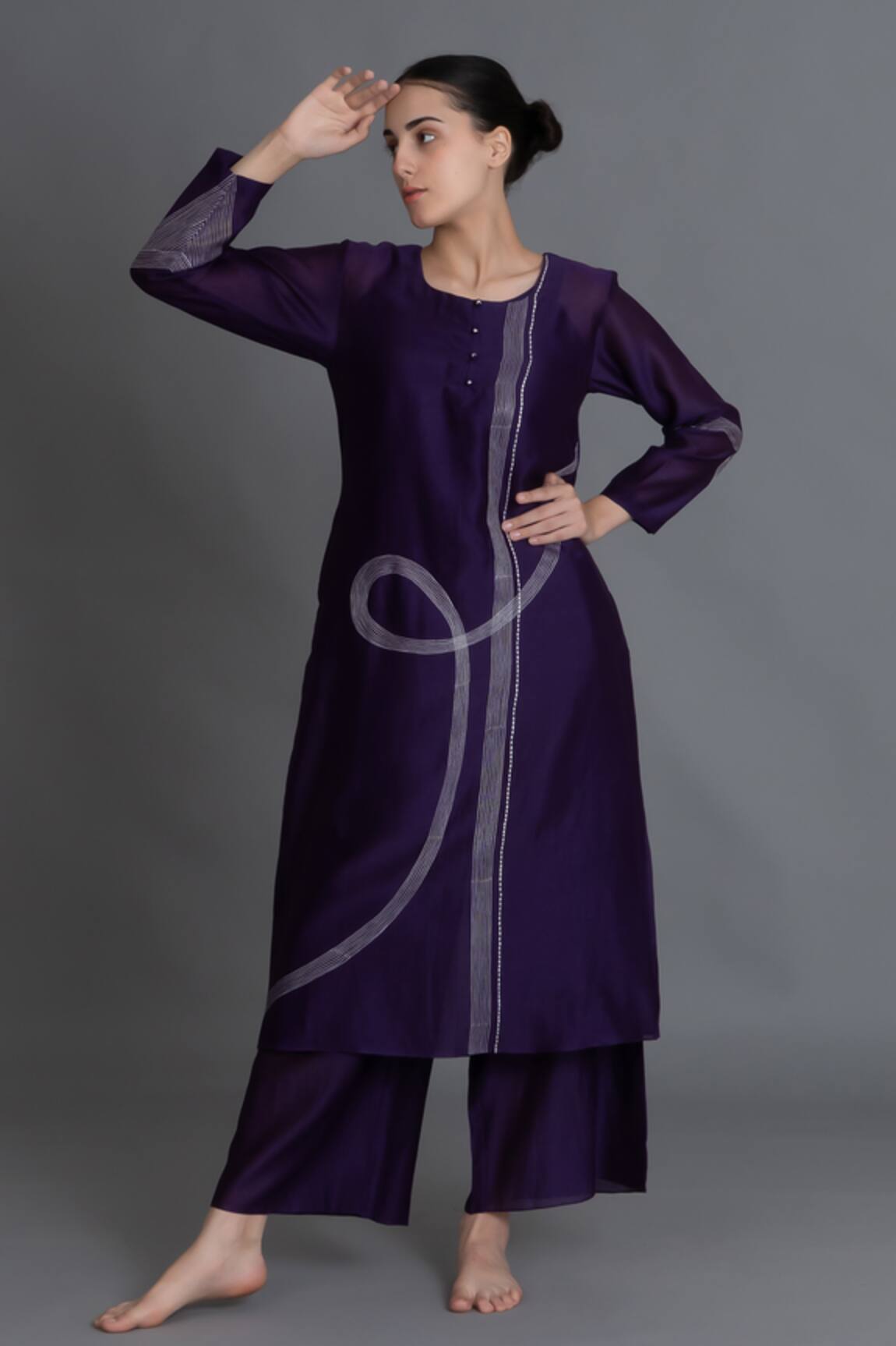 Khat Purple Embroidered Kurta & Pant Set