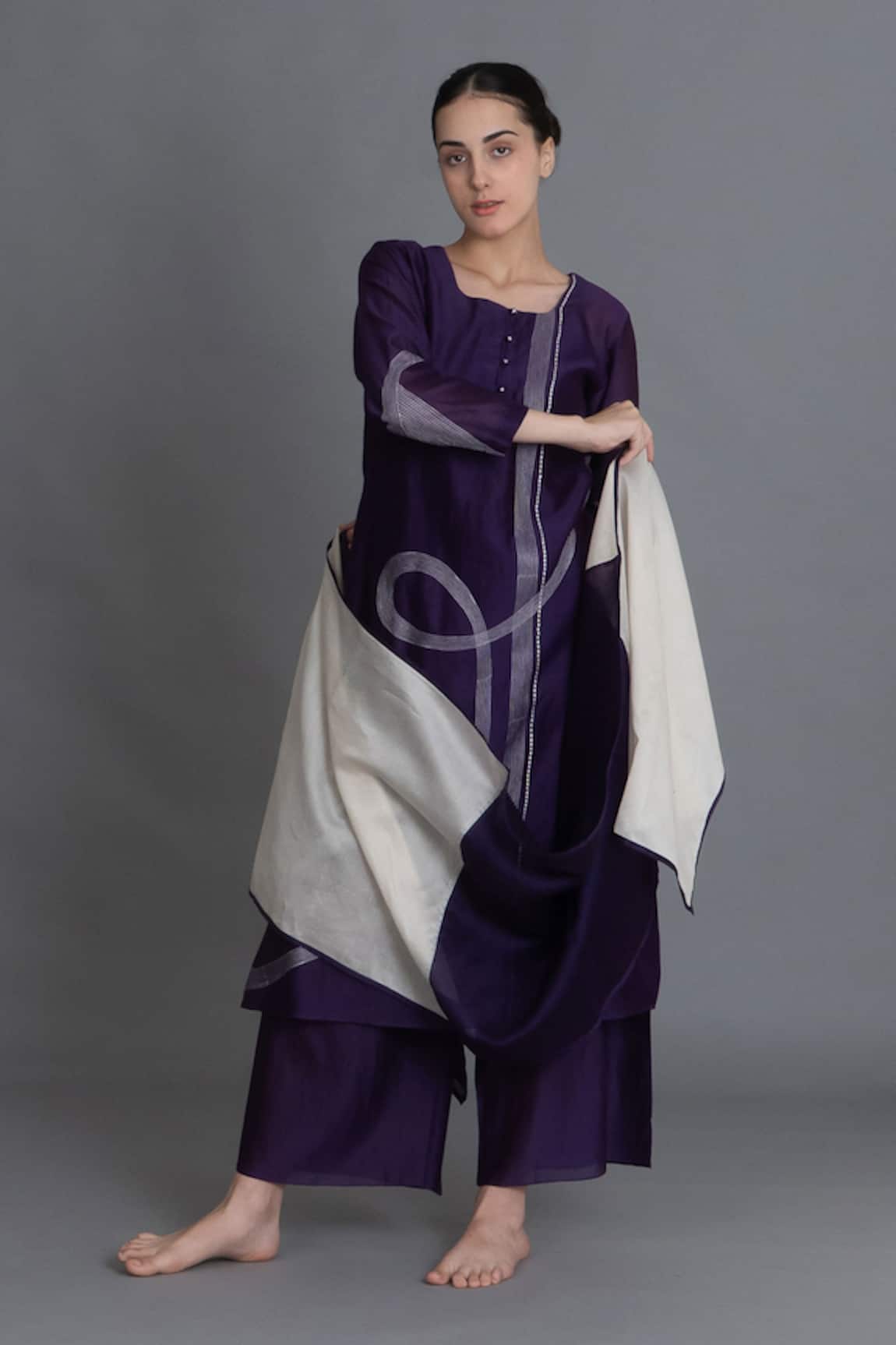 Khat Purple Embroidered Kurta Pant Set