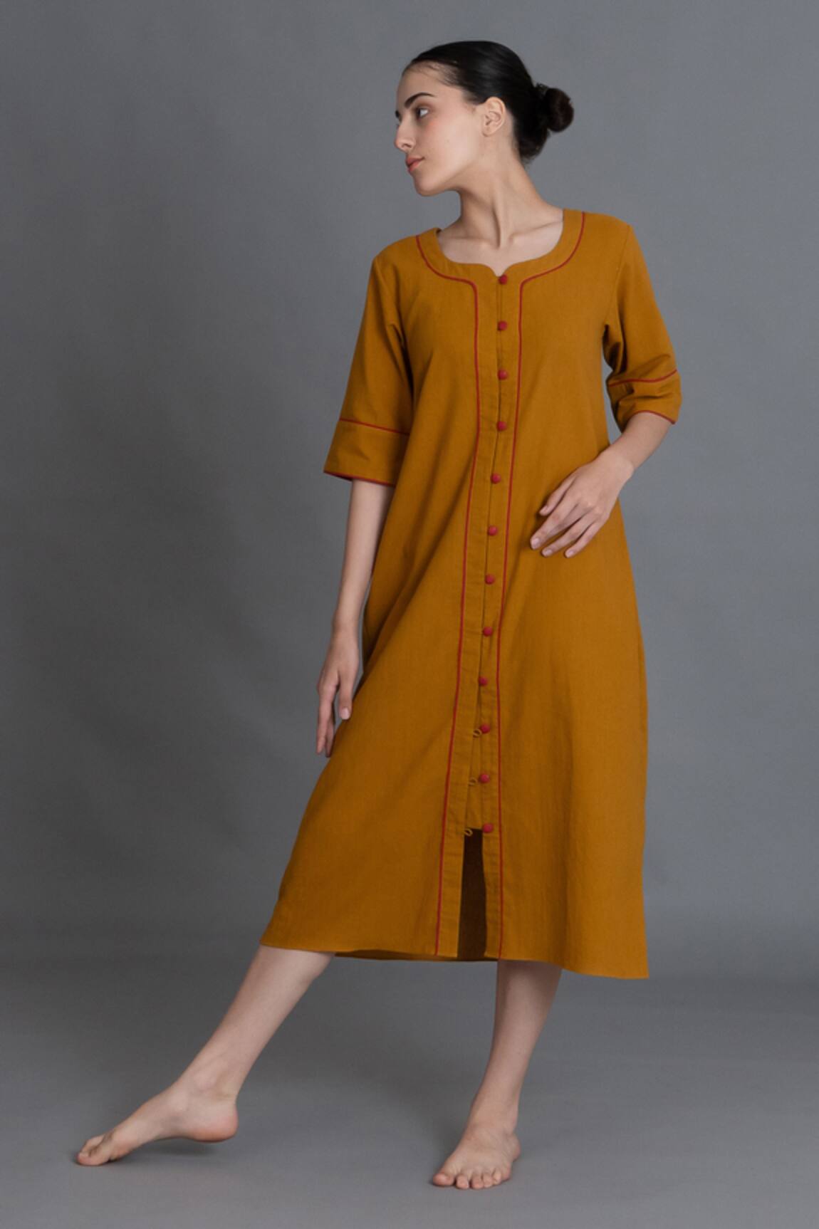 Khat Mustered Round Neck Cotton Kurta