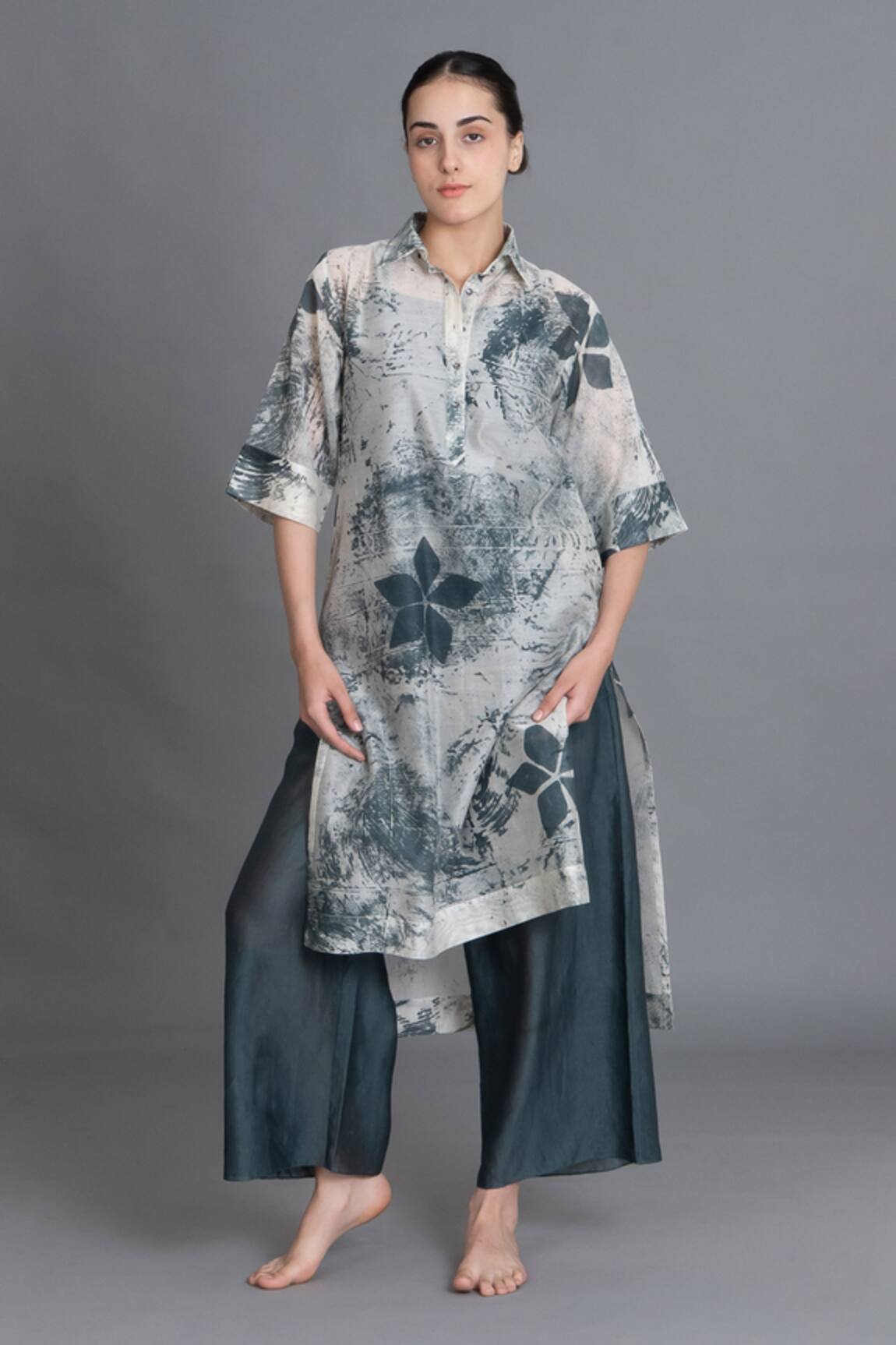 Khat Mint Texture Long Kurta & Pant Set