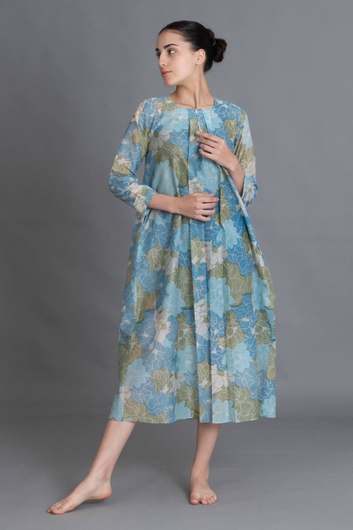 Khat Ocean Blue Floral Print Kurta