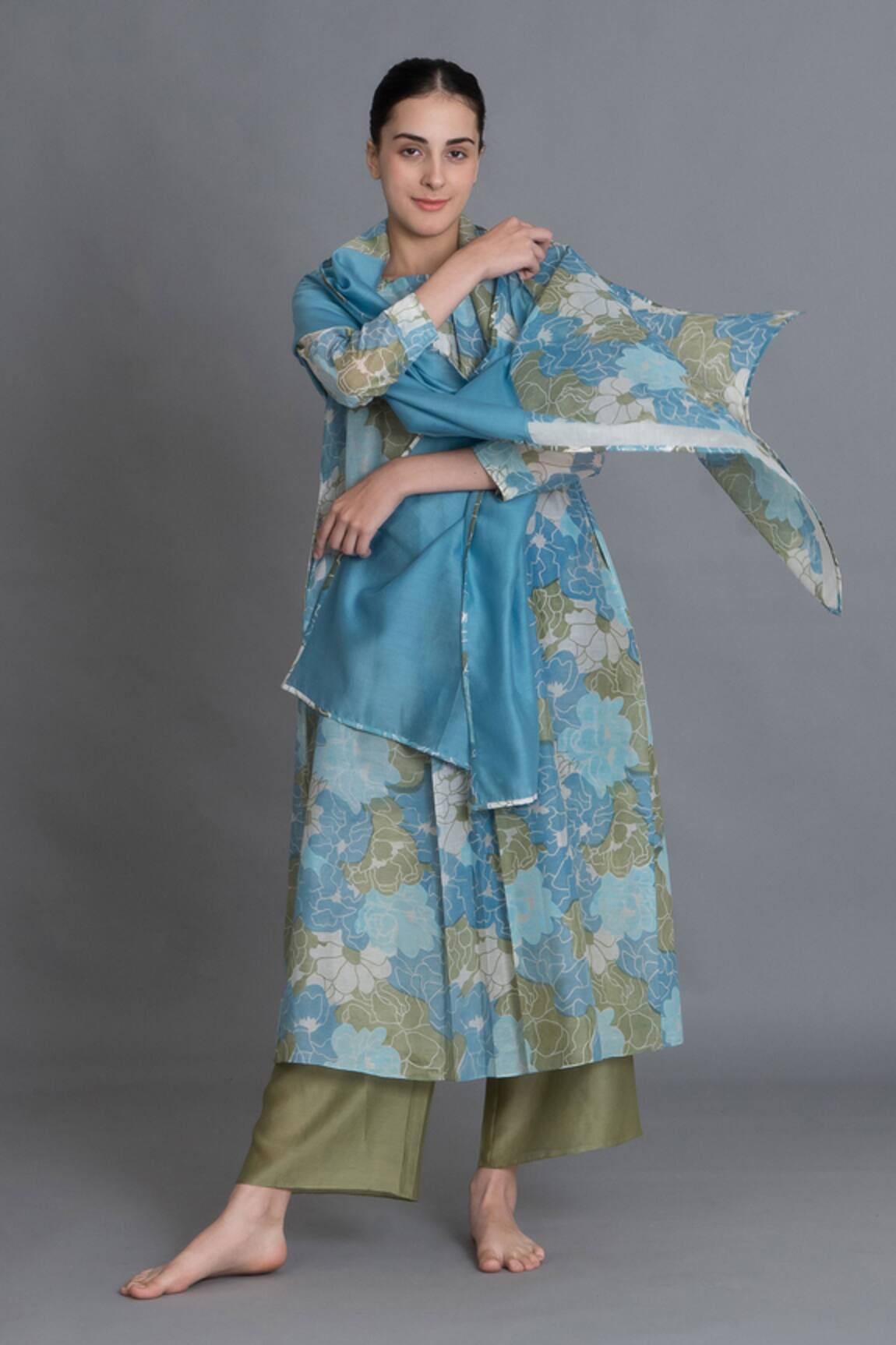 Khat Ocean Blue Floral Print Kurta Set