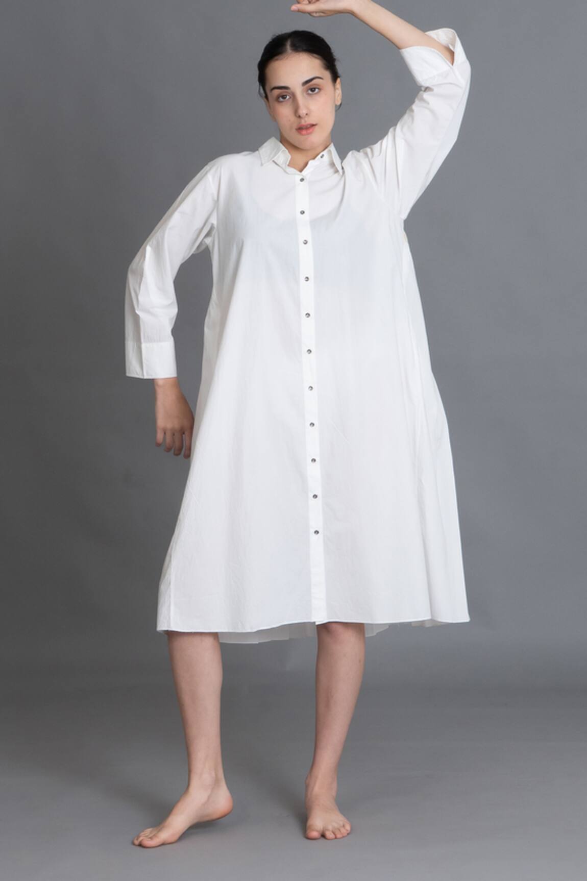 Khat Bright White Pleated Shirt Dress
