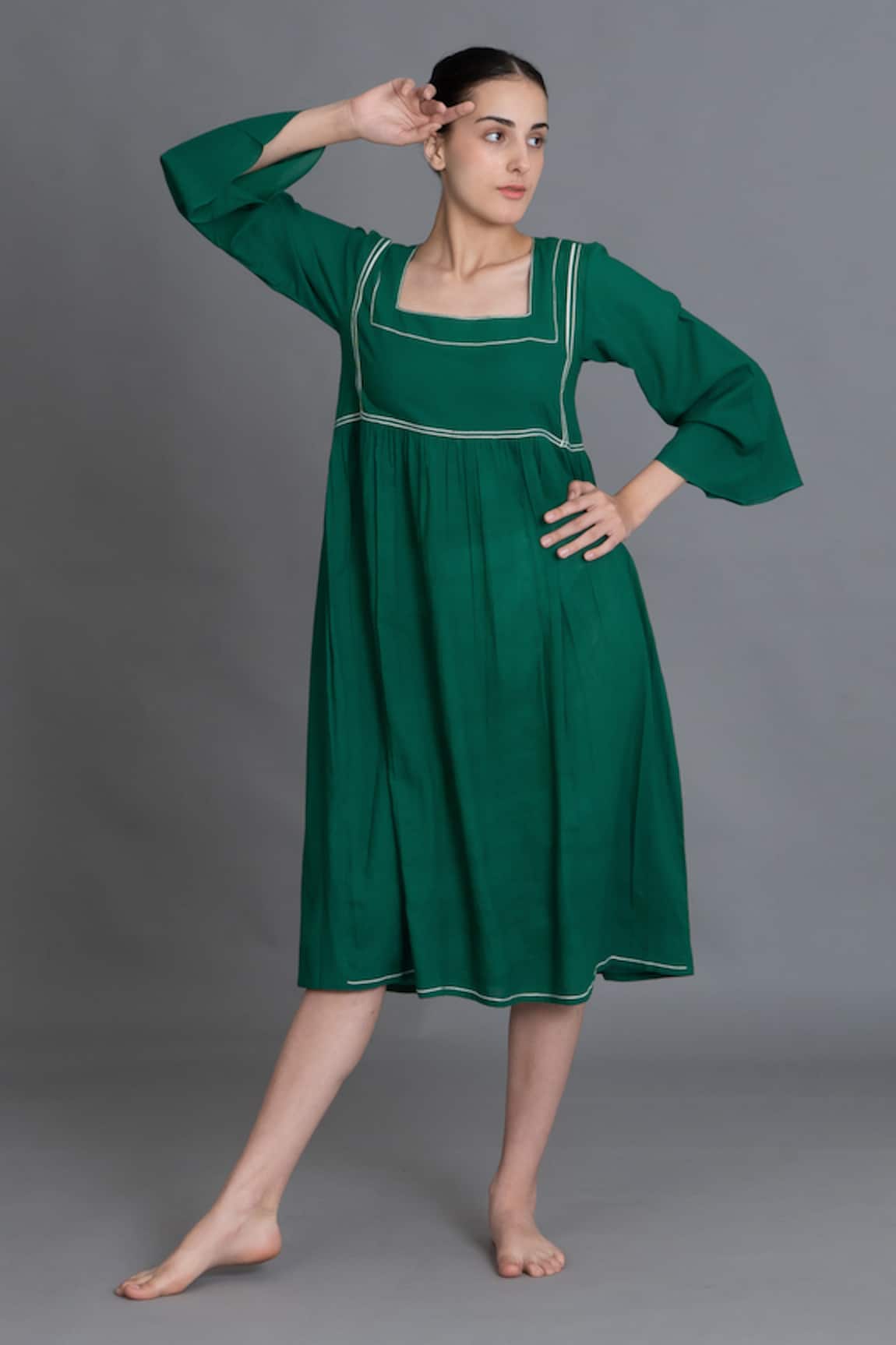 Khat Green Square Neck Dress