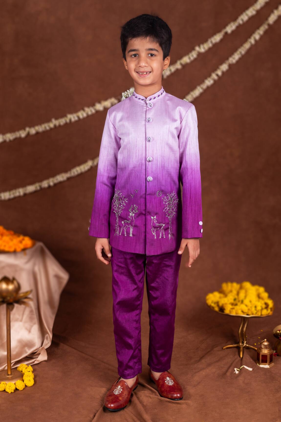Toplove Ombre Deer Motif Sherwani & Trouser Set