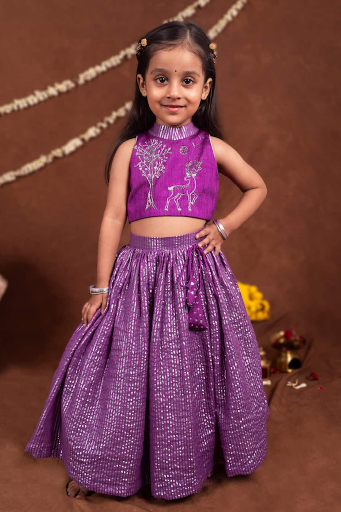 Toplove Deer & Tree Embroidered Blouse With Lehenga