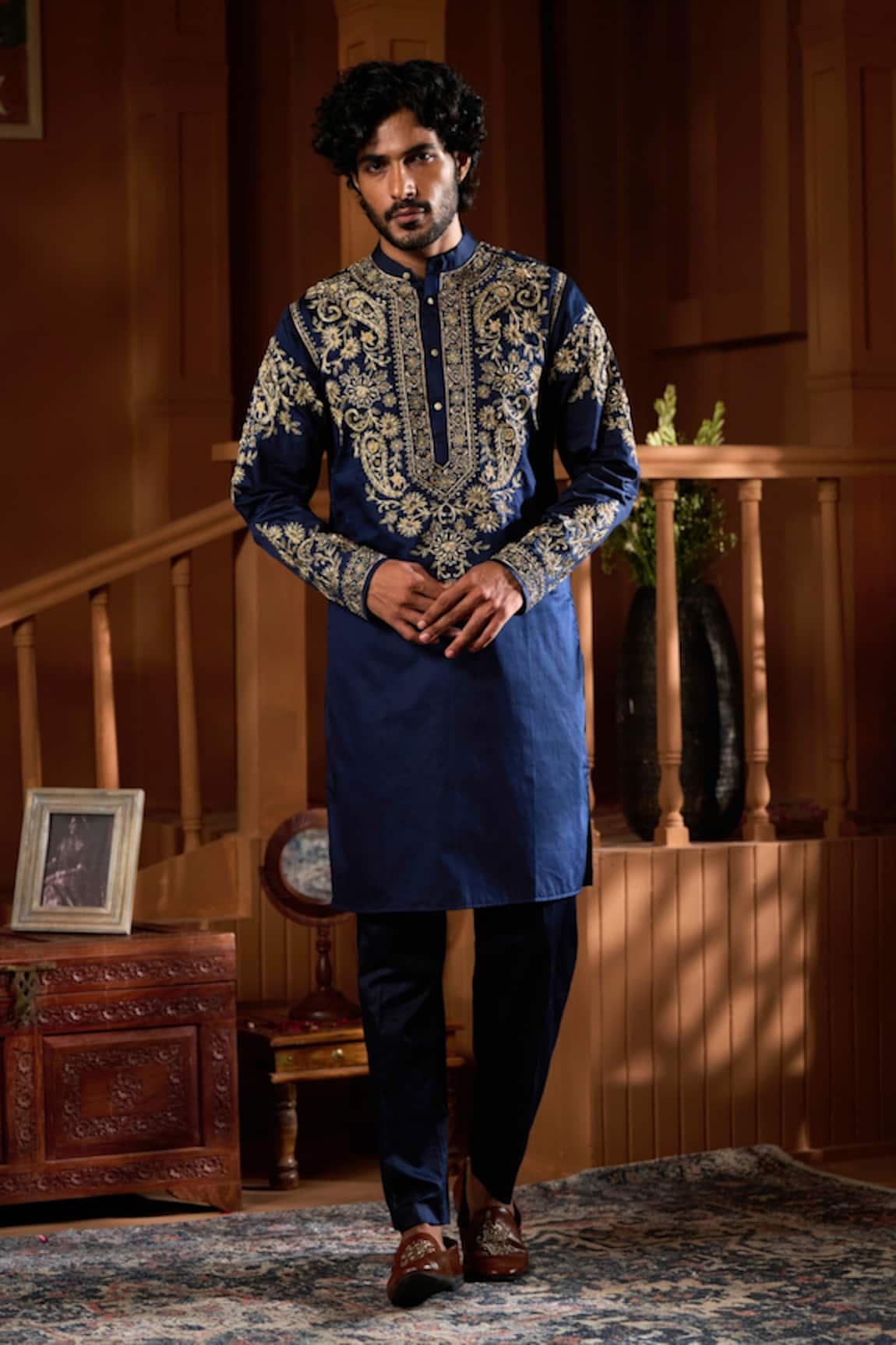 Taroob Embroidered Silk Cotton Kurta Pajama Set