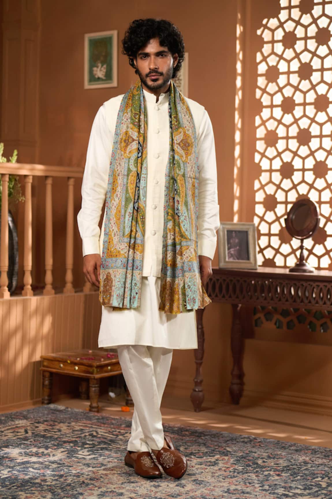 Taroob Taroob Super Fine Kashmiri Wool Kalamkar Stole