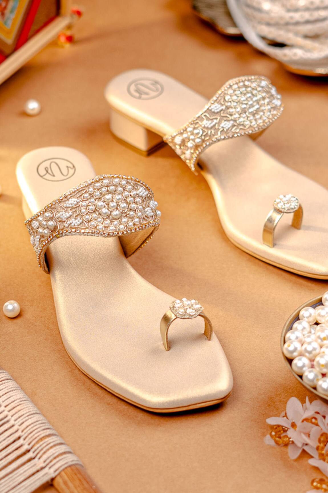 NR By Nidhi Rathi Pearl & Sequin Embellished Block Heels