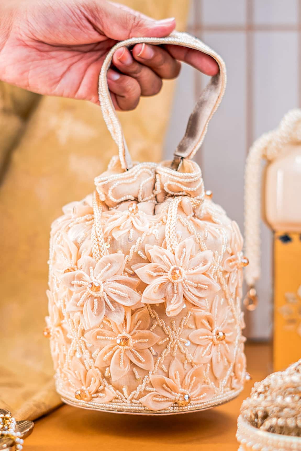 NR By Nidhi Rathi Floral Applique & Beaded Potli Bag