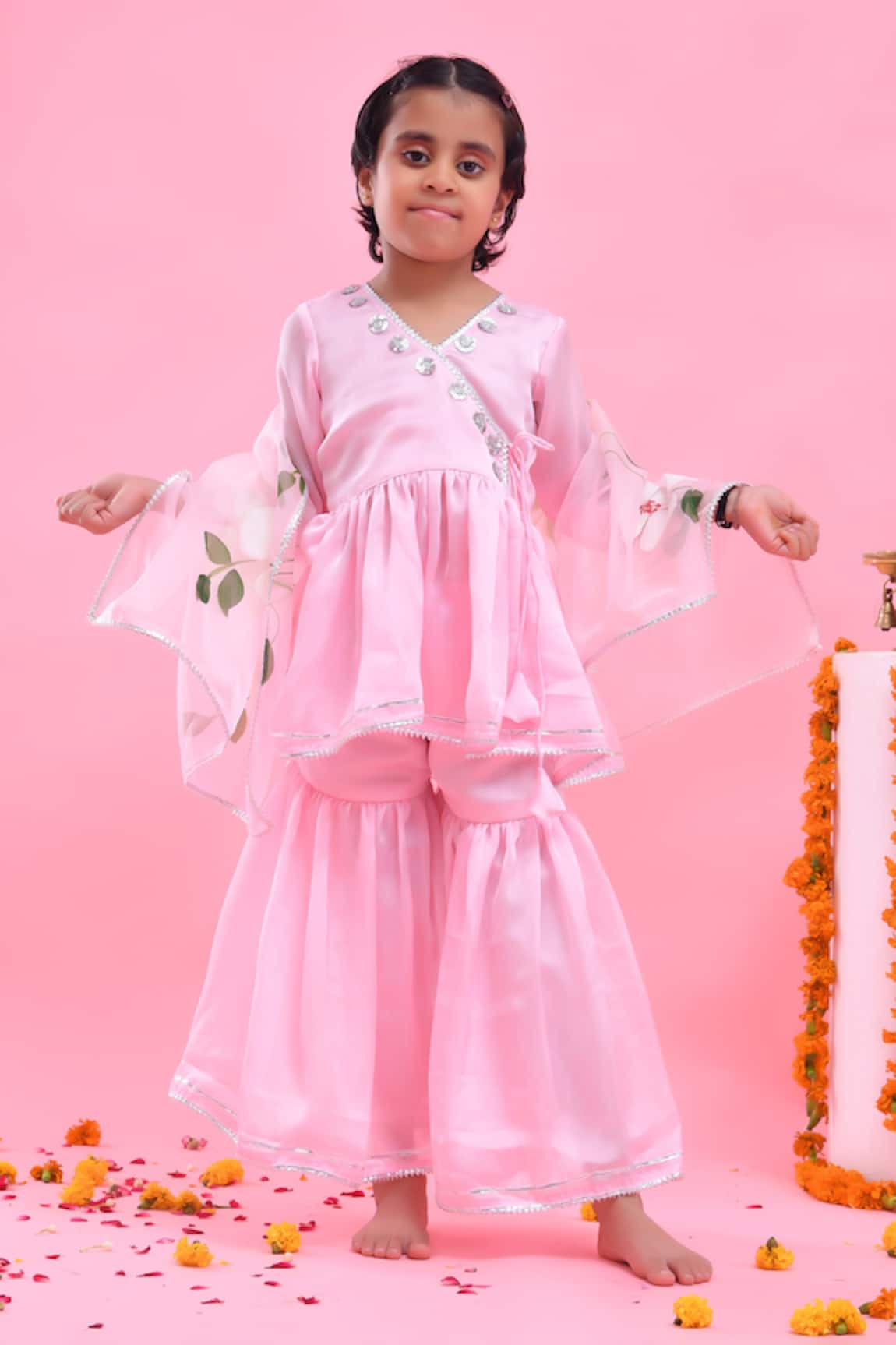 Bannhi By Priyanka Rathore Pink Sharara Set With Hand Painted Dupatta 