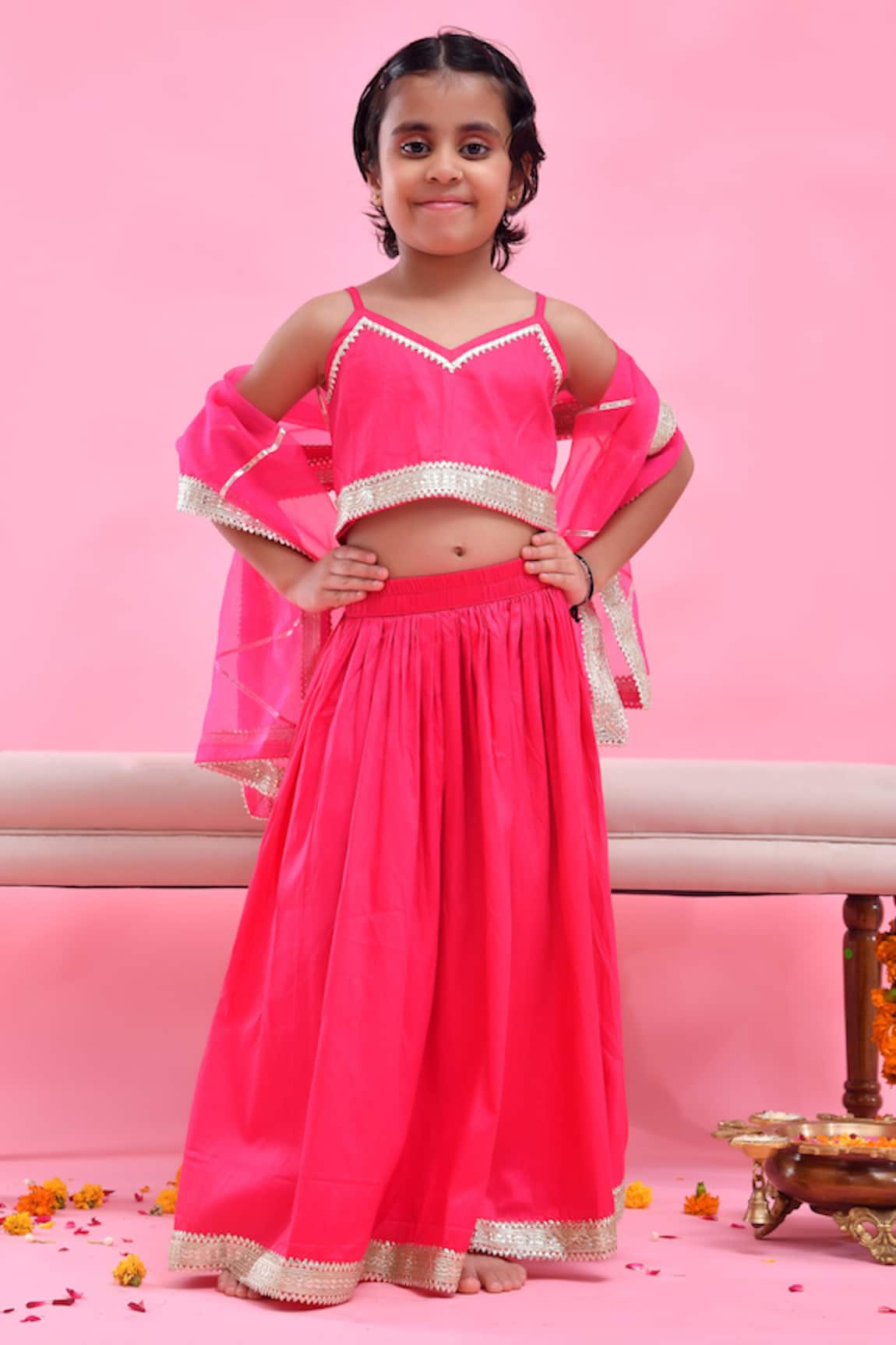 Bannhi By Priyanka Rathore Magenta Cotton Silk Lehenga Set 