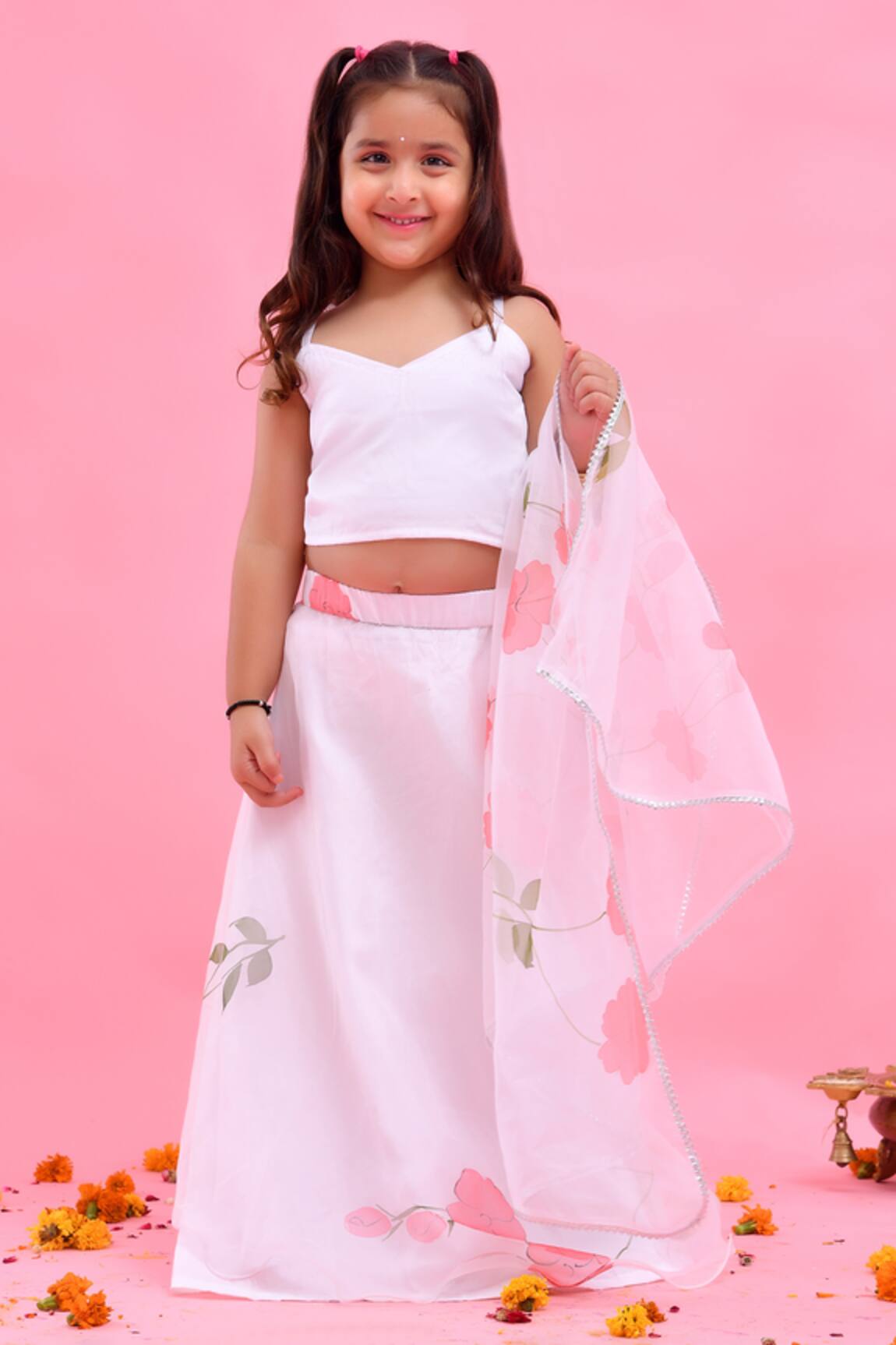 Bannhi By Priyanka Rathore Hand Painted Organza Lehenga Set 