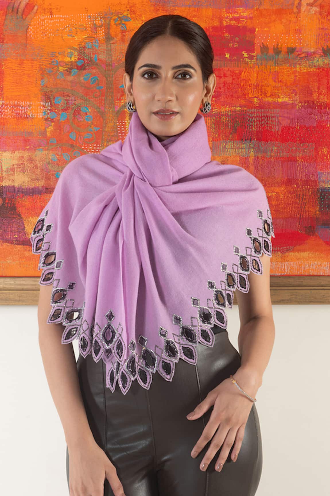 Mauli Cashmere Shimmering Mosaic Embellished Wool Silk Stole