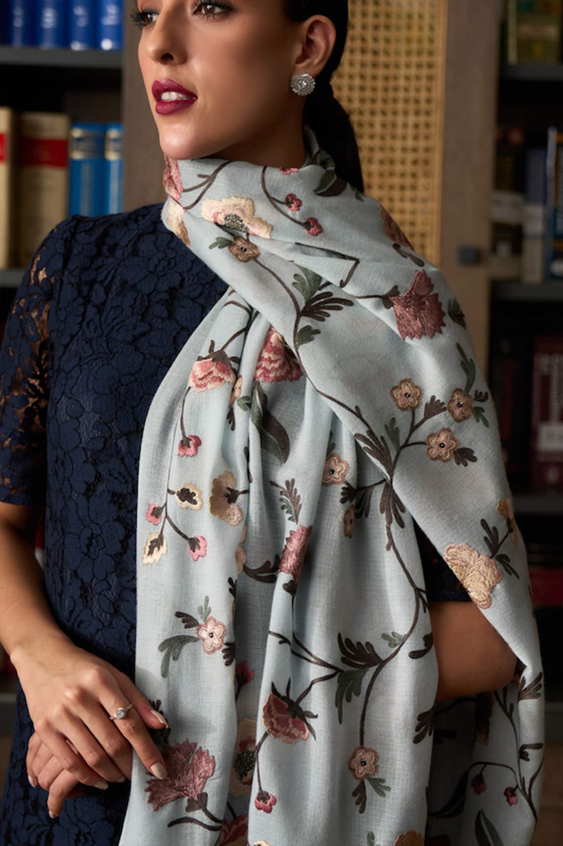 Mauli Cashmere A Peony Dream Peony Dream Embroidered Cashmere Stole