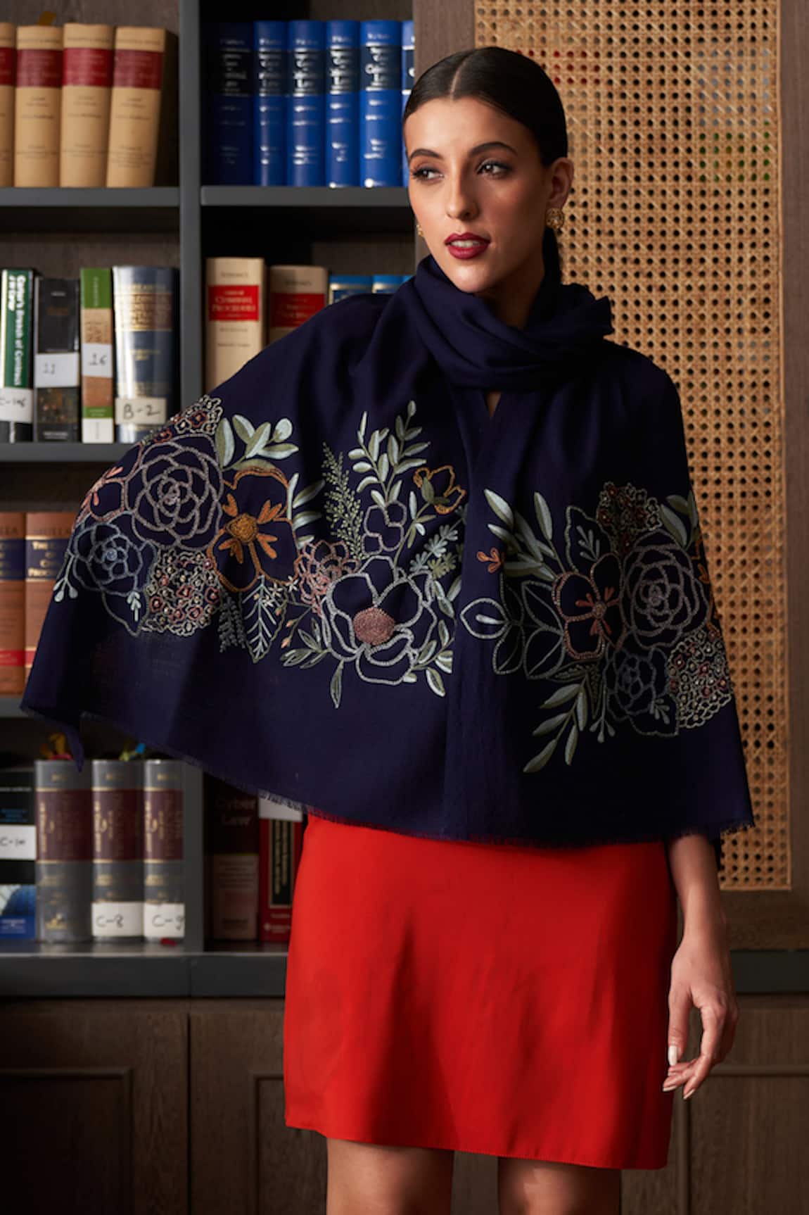 Mauli Cashmere Floral Bouquet Embroidered Merino Stole