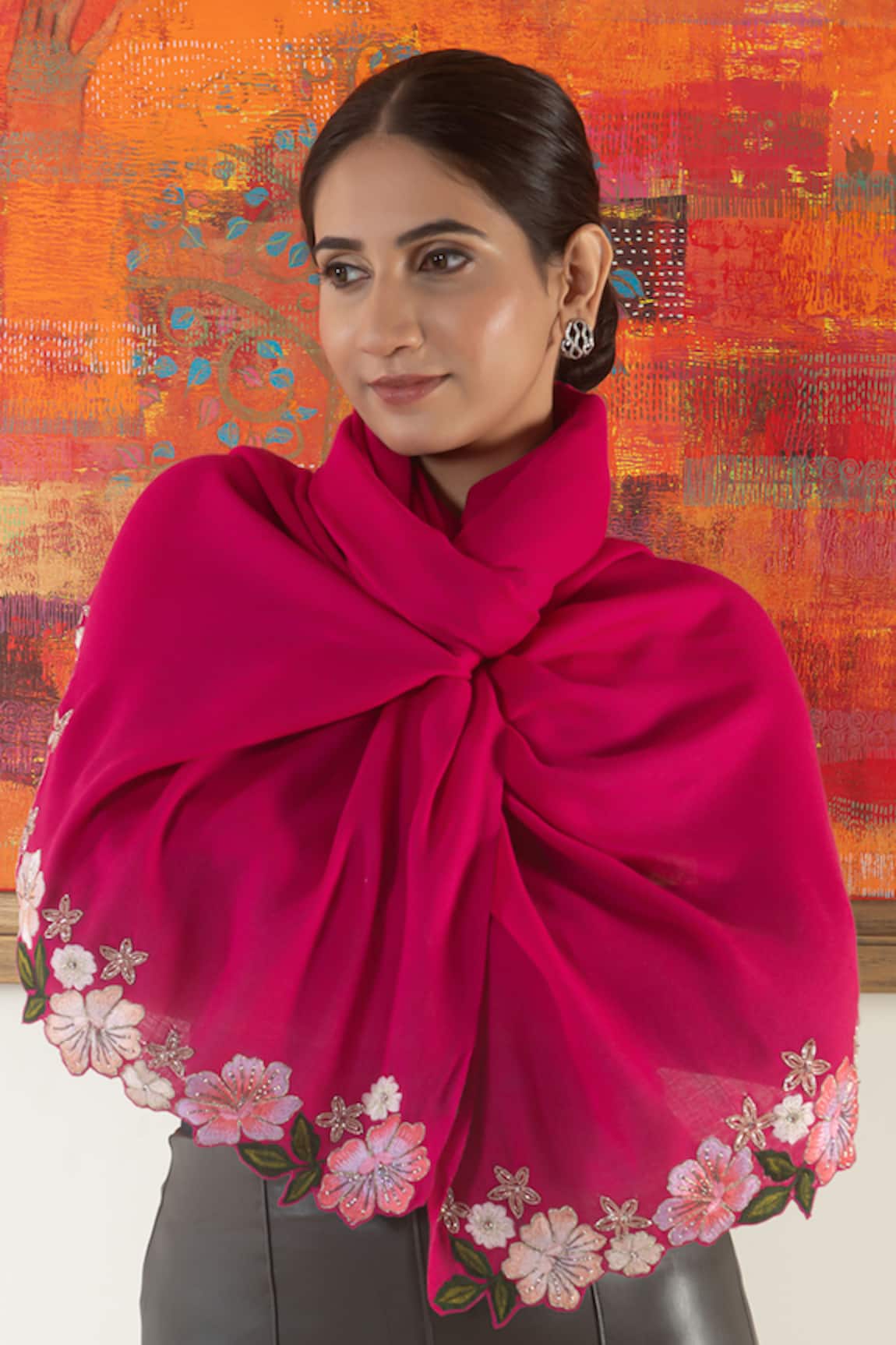 Mauli Cashmere Floral Sprinkle Border Stole