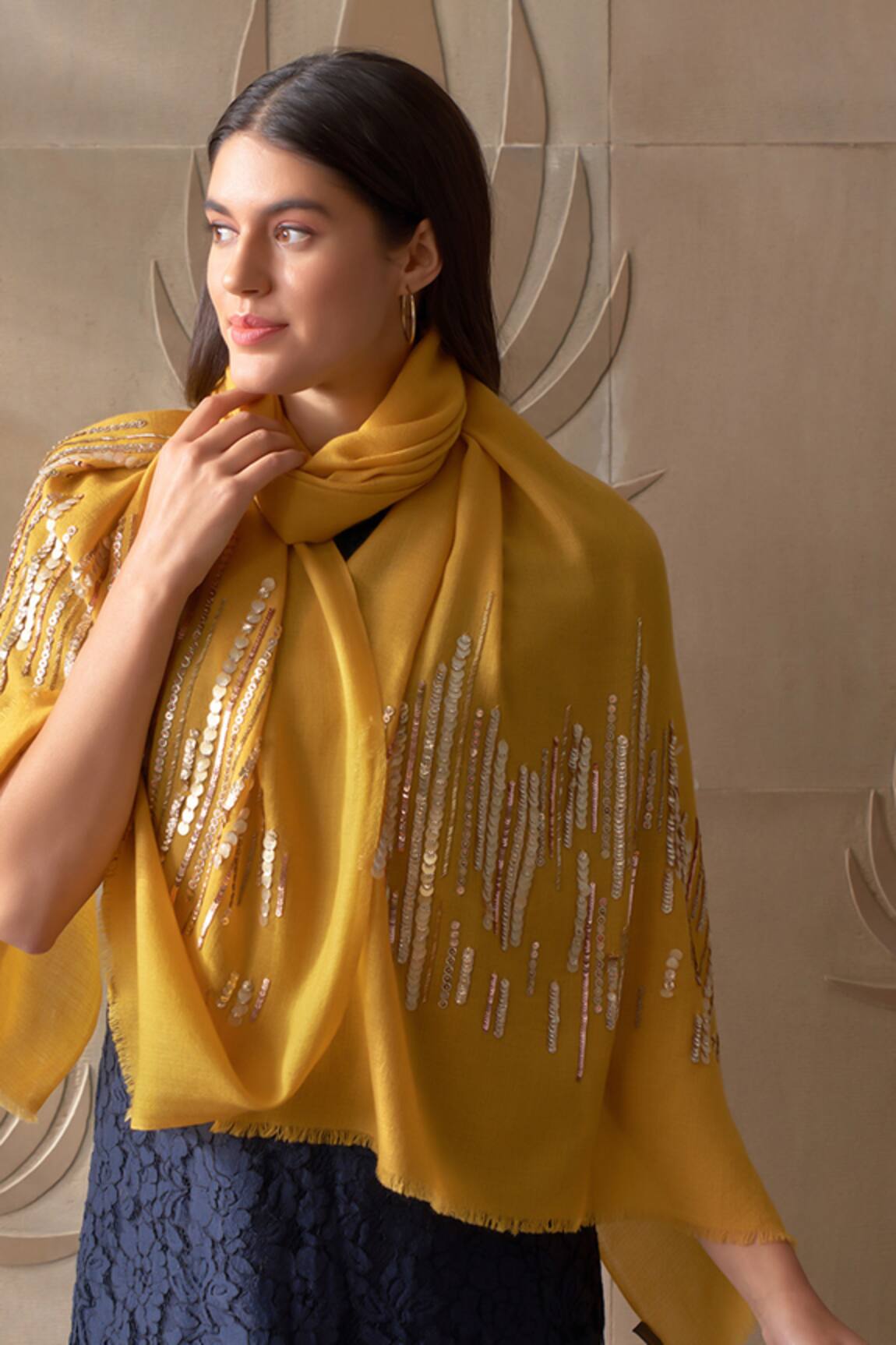 Mauli Cashmere Shooting Stars Sequin Embroidered Stole