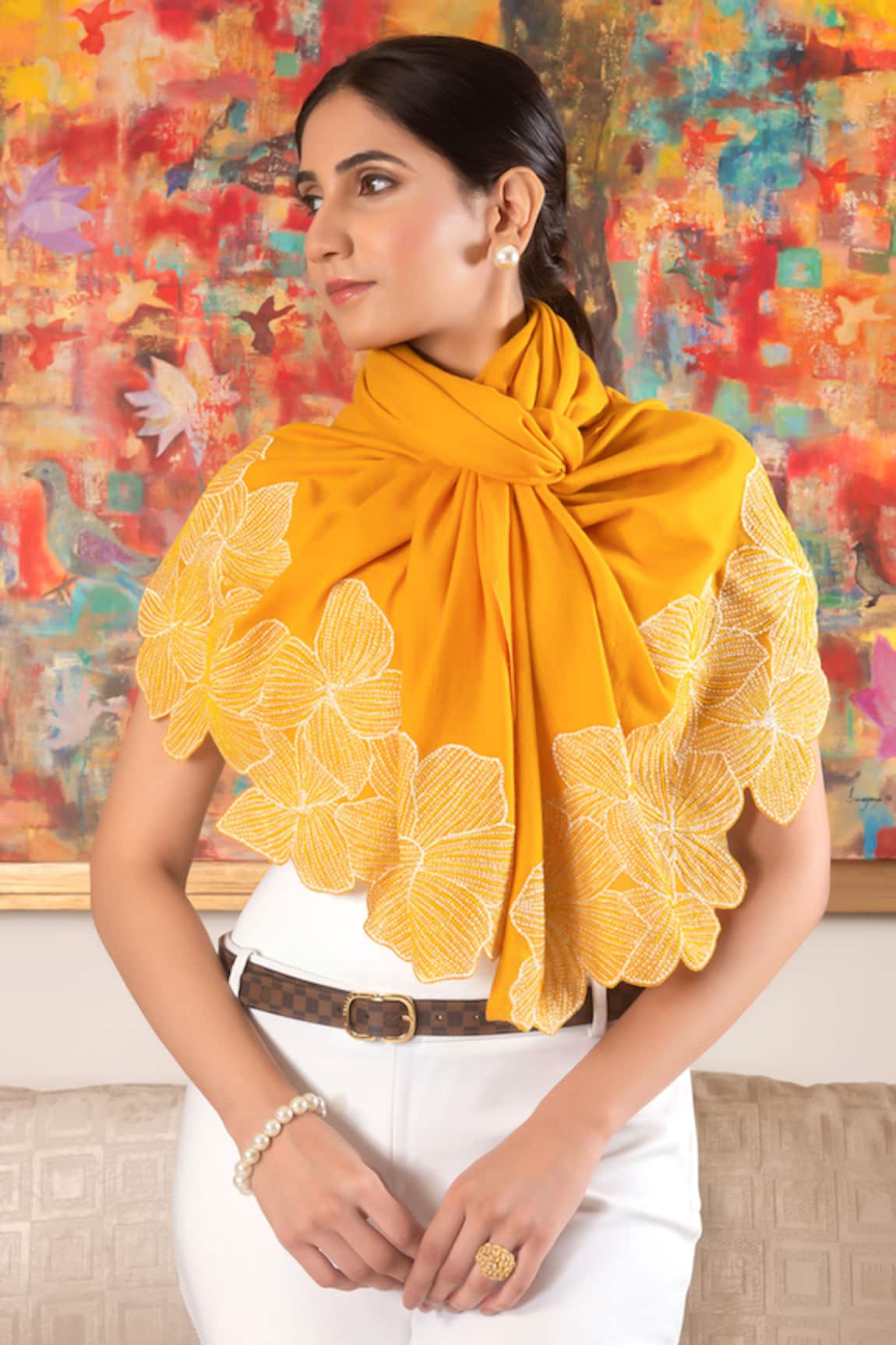 Mauli Cashmere Magnificent Blooms Floral Embroidered Stole