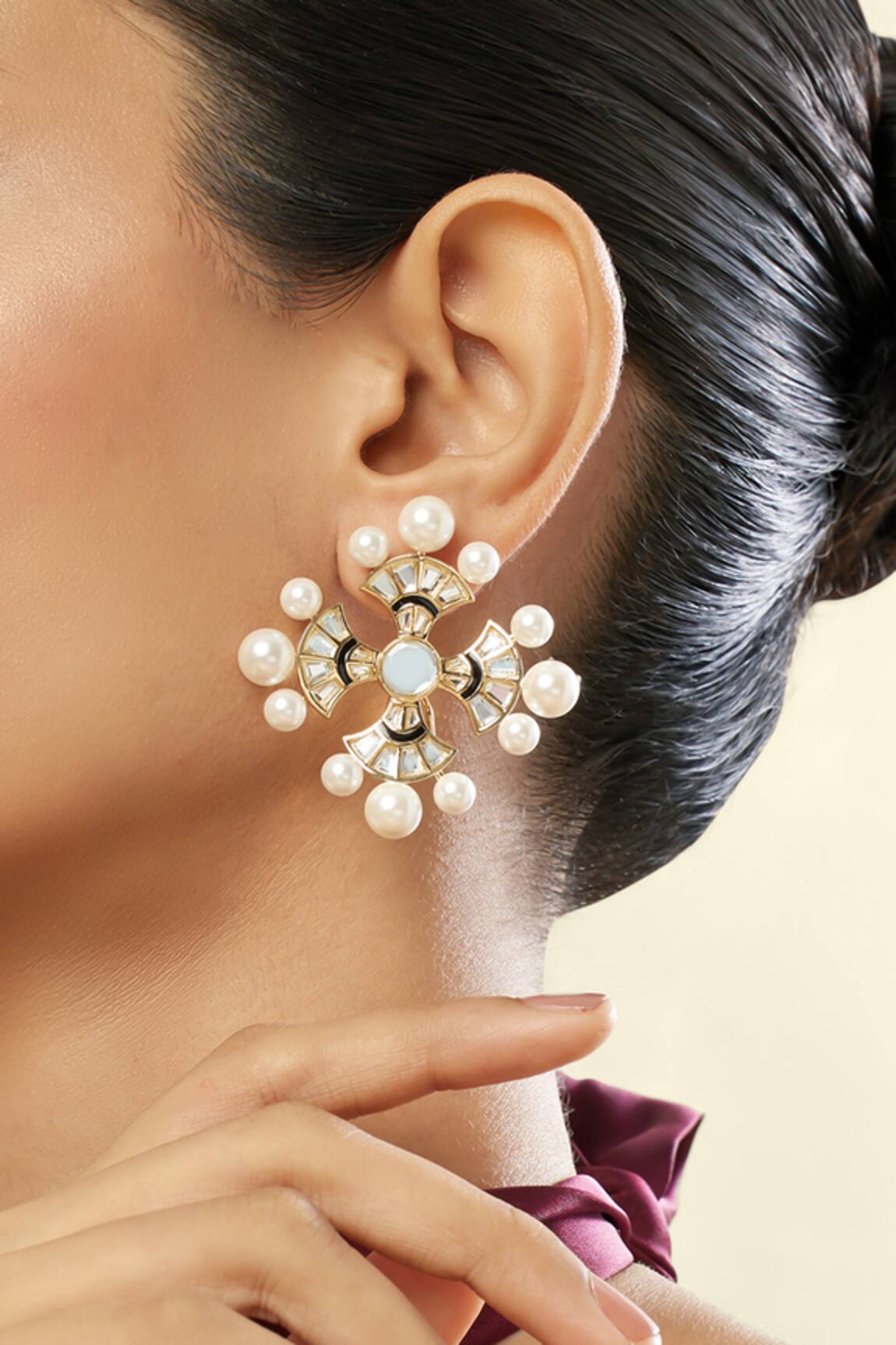 Isharya 18Kt Gold Plated Sagrado Cross Stud Earrings 