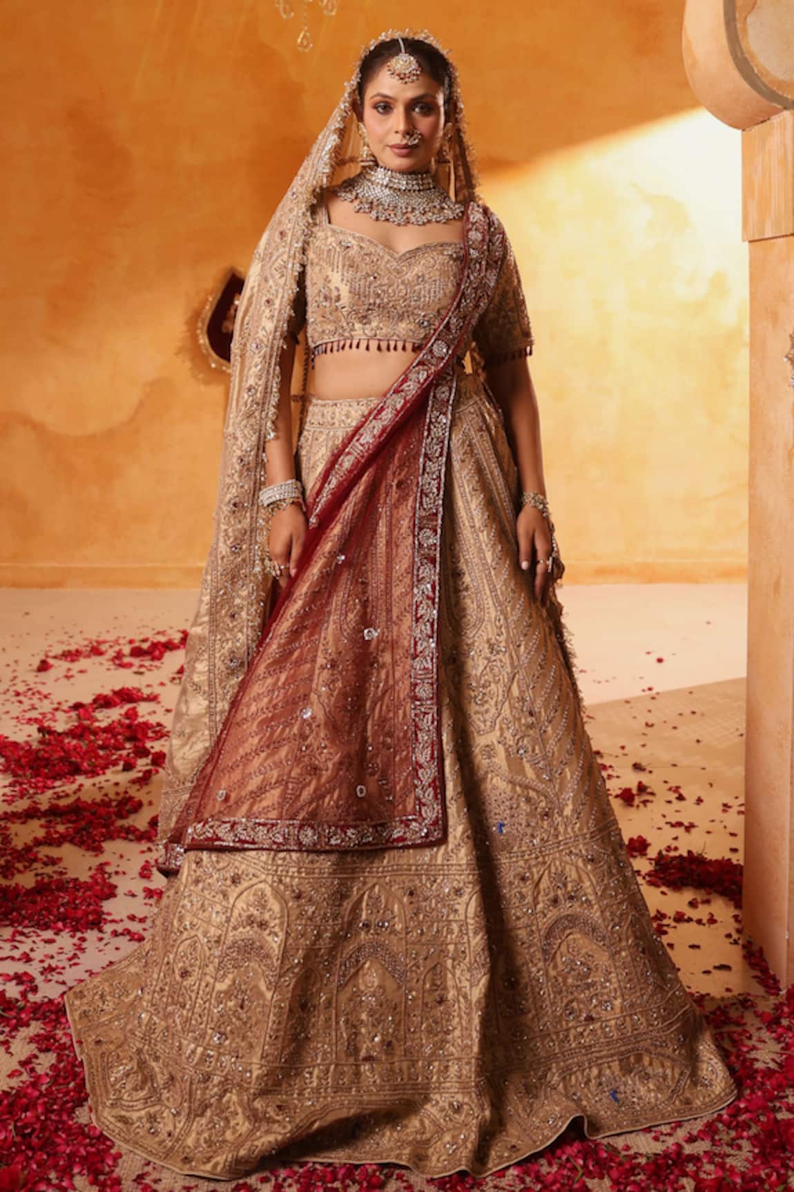 Mehar Antique Gold Bridal Lehenga Set 