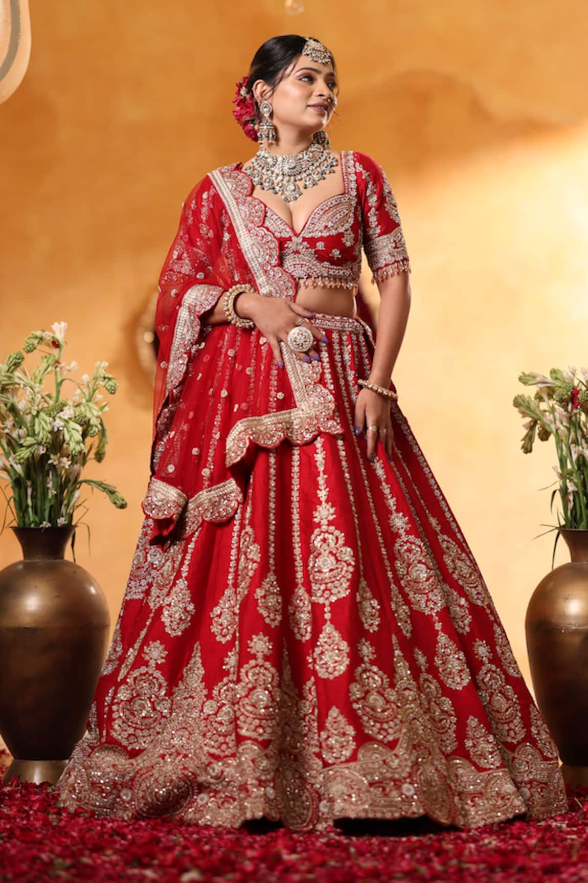Mehar Red Raw Silk Bridal Lehenga Set 