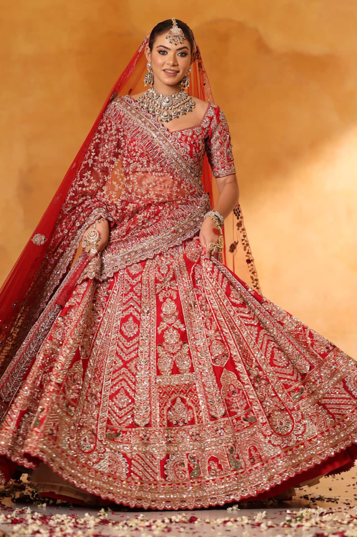 Mehar Scarlet Red Embroidered Bridal Lehenga Set 