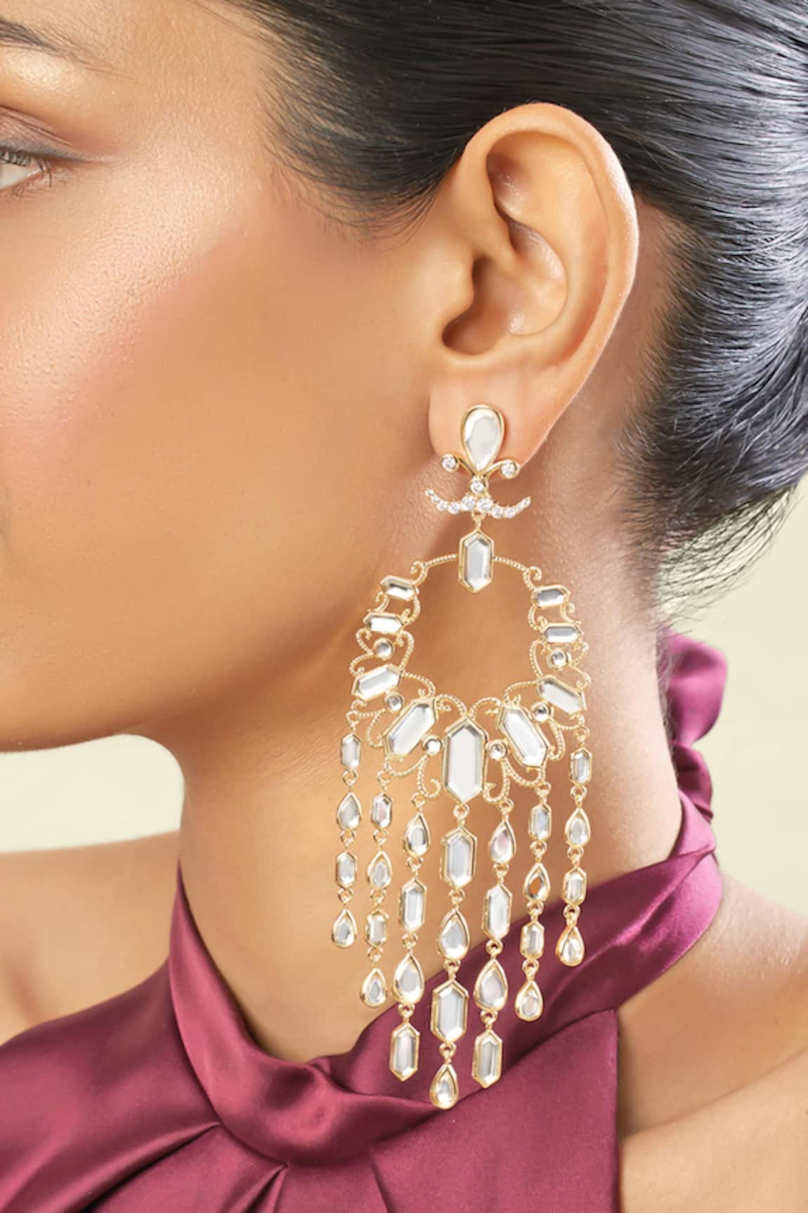 Isharya 18Kt Gold Plated Lisboa Statement Moon Baali Earrings 