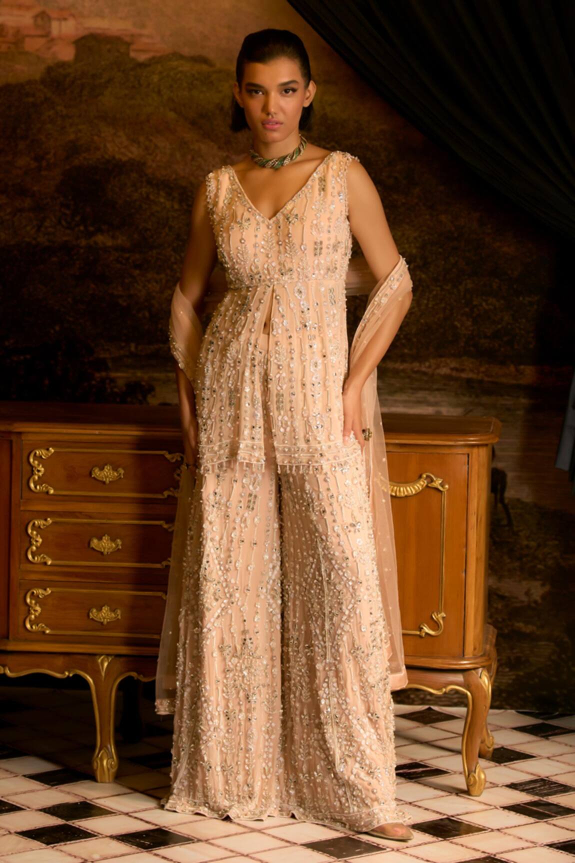 Mani Bhatia Cinderella Embellished V-Neck Kurta Sharara Set