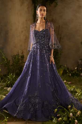 Parul Gandhi Etherial Sequined & Beaded Embroidered Gown With Jacket
